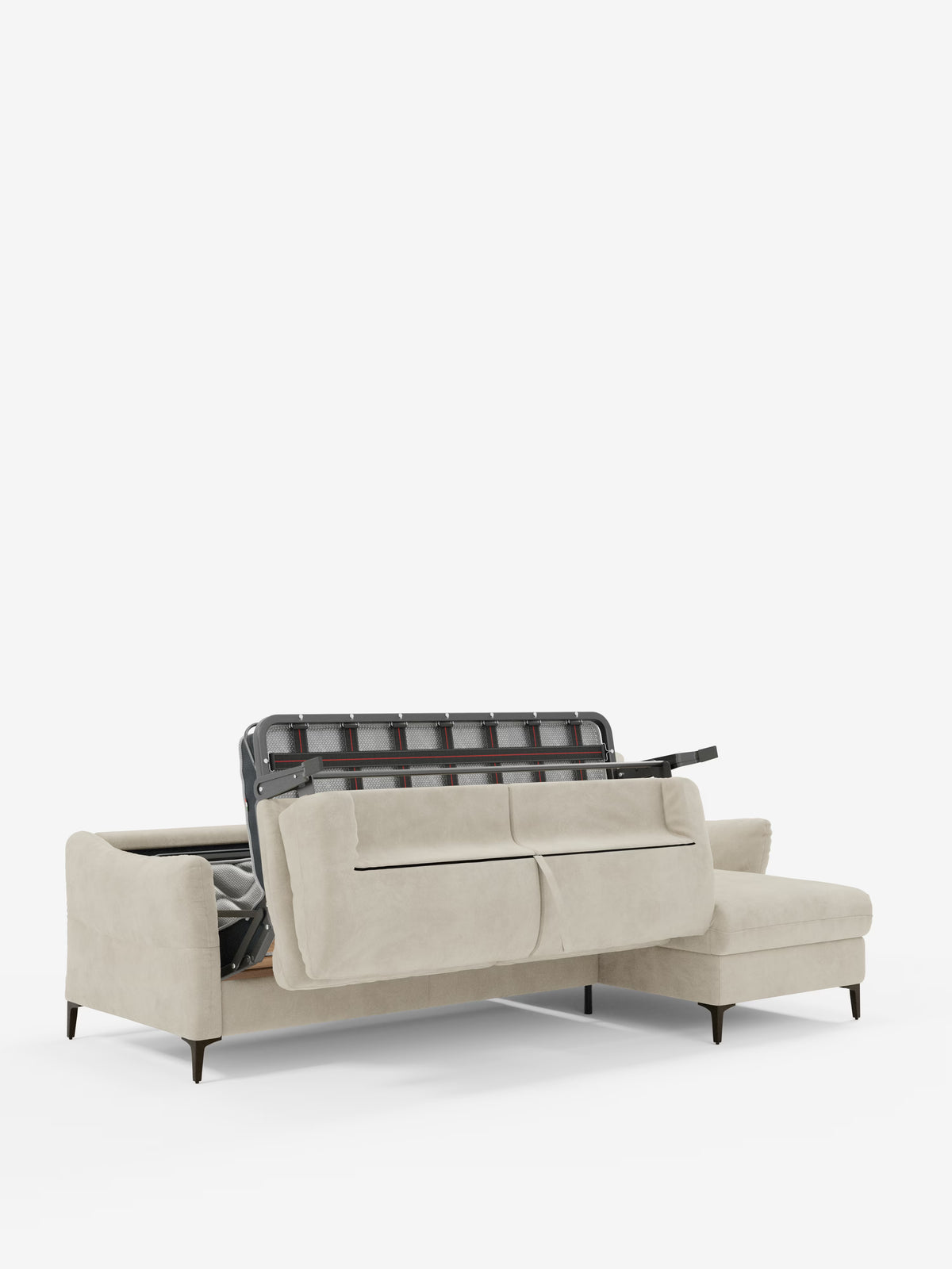 Dalia canapé-lit avec méridienne coffre de rangement et matelas de 18 cm de hauteur - pieds hauts et tissu anti-taches T30