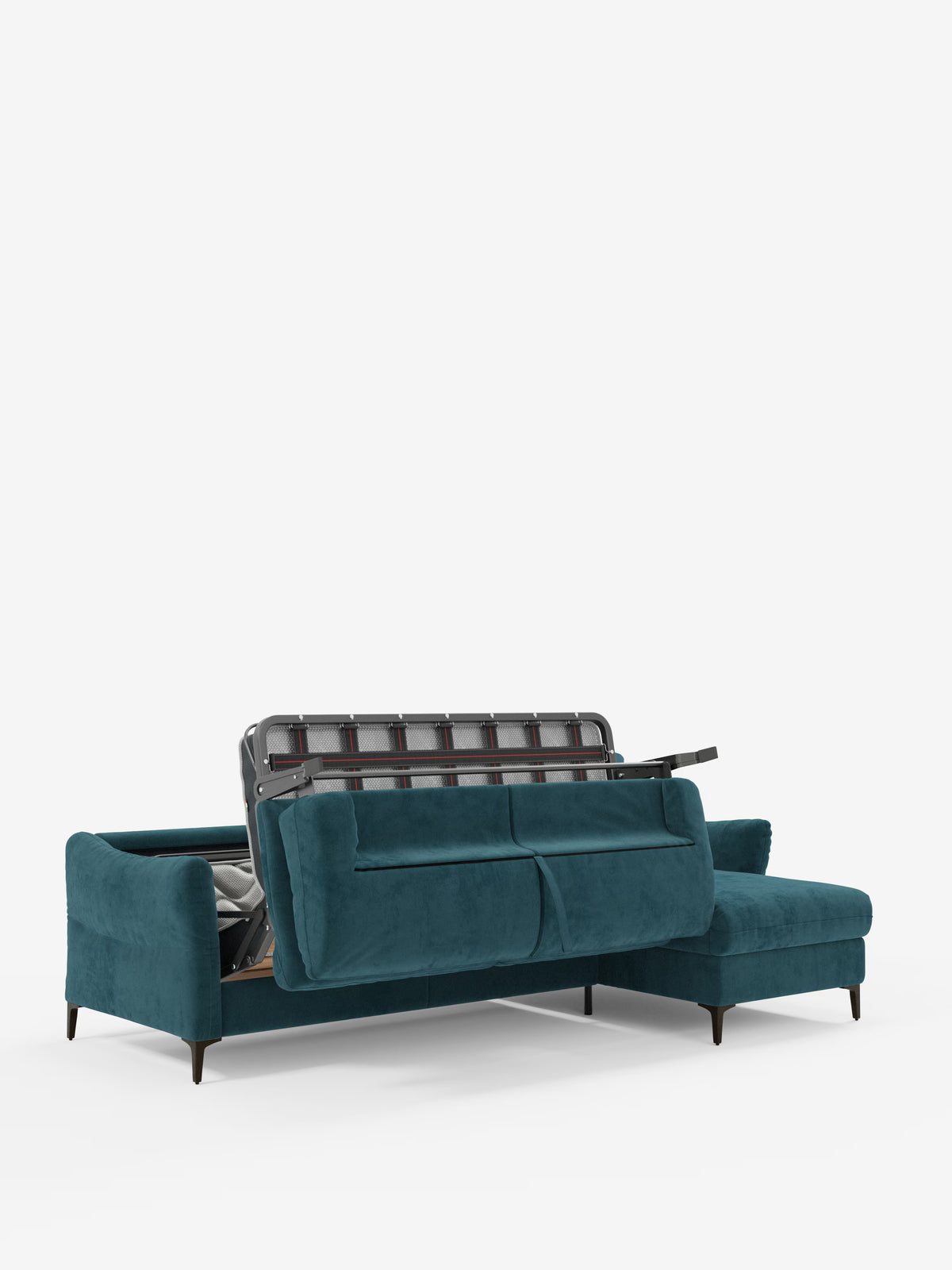 Dalia canapé-lit avec méridienne coffre de rangement et matelas de 18 cm de hauteur - pieds hauts et tissu anti-taches T30