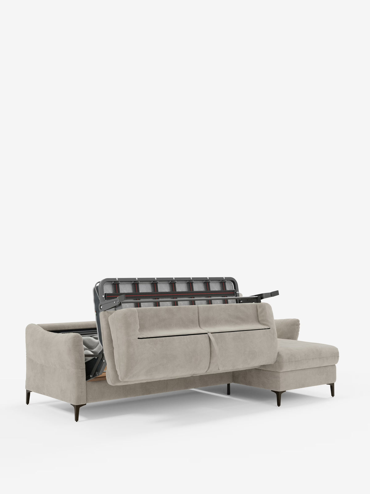 Dalia canapé-lit avec méridienne coffre de rangement et matelas de 18 cm de hauteur - pieds hauts et tissu anti-taches T30