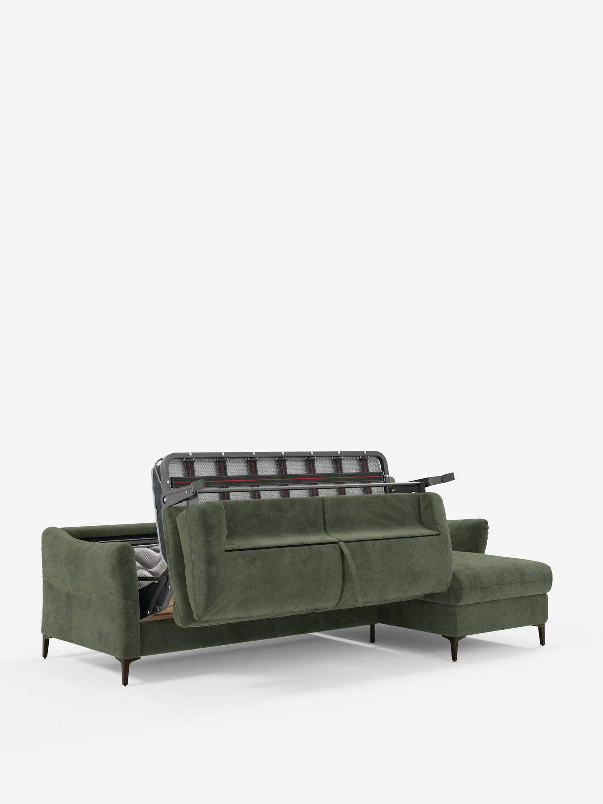 Dalia canapé-lit avec méridienne coffre de rangement et matelas de 18 cm de hauteur - pieds hauts et tissu anti-taches T30