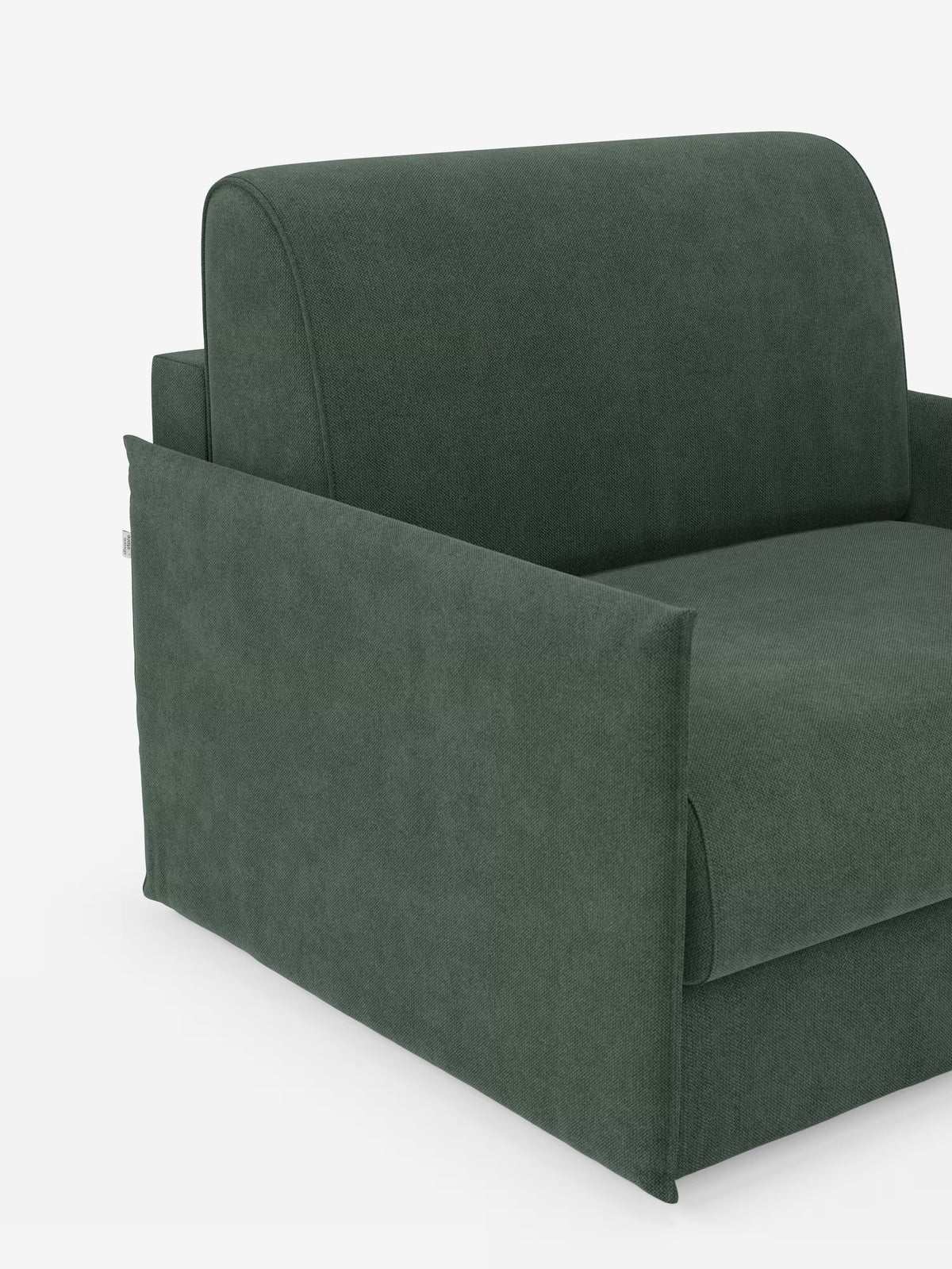 Scopri la poltrona letto compatta Evans con materasso di Divani.Store: una poltrona moderna in verde intenso, realizzata con un rivestimento T23 morbido e resistente alle macchie, completamente sfoderabile per una facile pulizia. Caratterizzata da linee pulite, braccioli dritti, bordi leggermente arrotondati e uno schienale basso, questa versatile poltrona letto singola rappresenta una soluzione salvaspazio ideale. Perfetta per gli interni contemporanei che necessitano di un letto aggiuntivo discreto, il