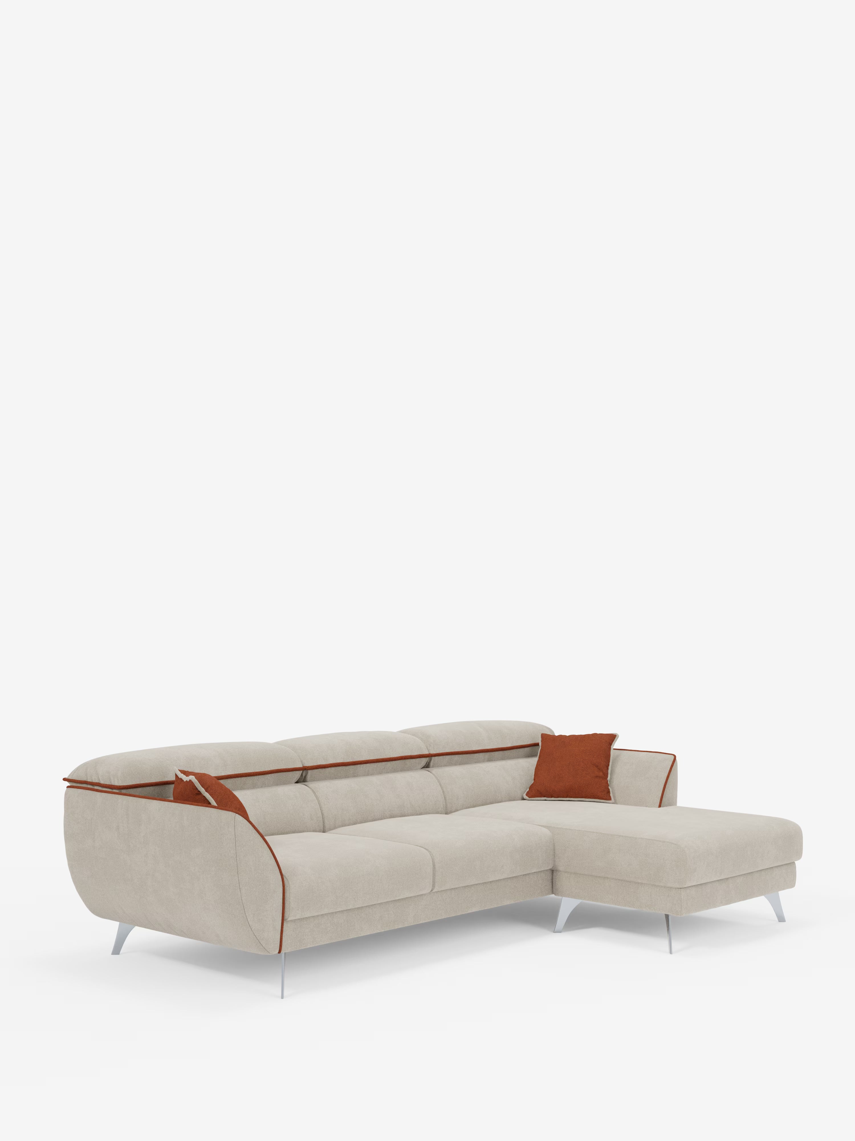 Michelangelo Canapé d'angle bicolore avec chaise longue et assises coulissantes - têtières réglables en tissu détachabale T23