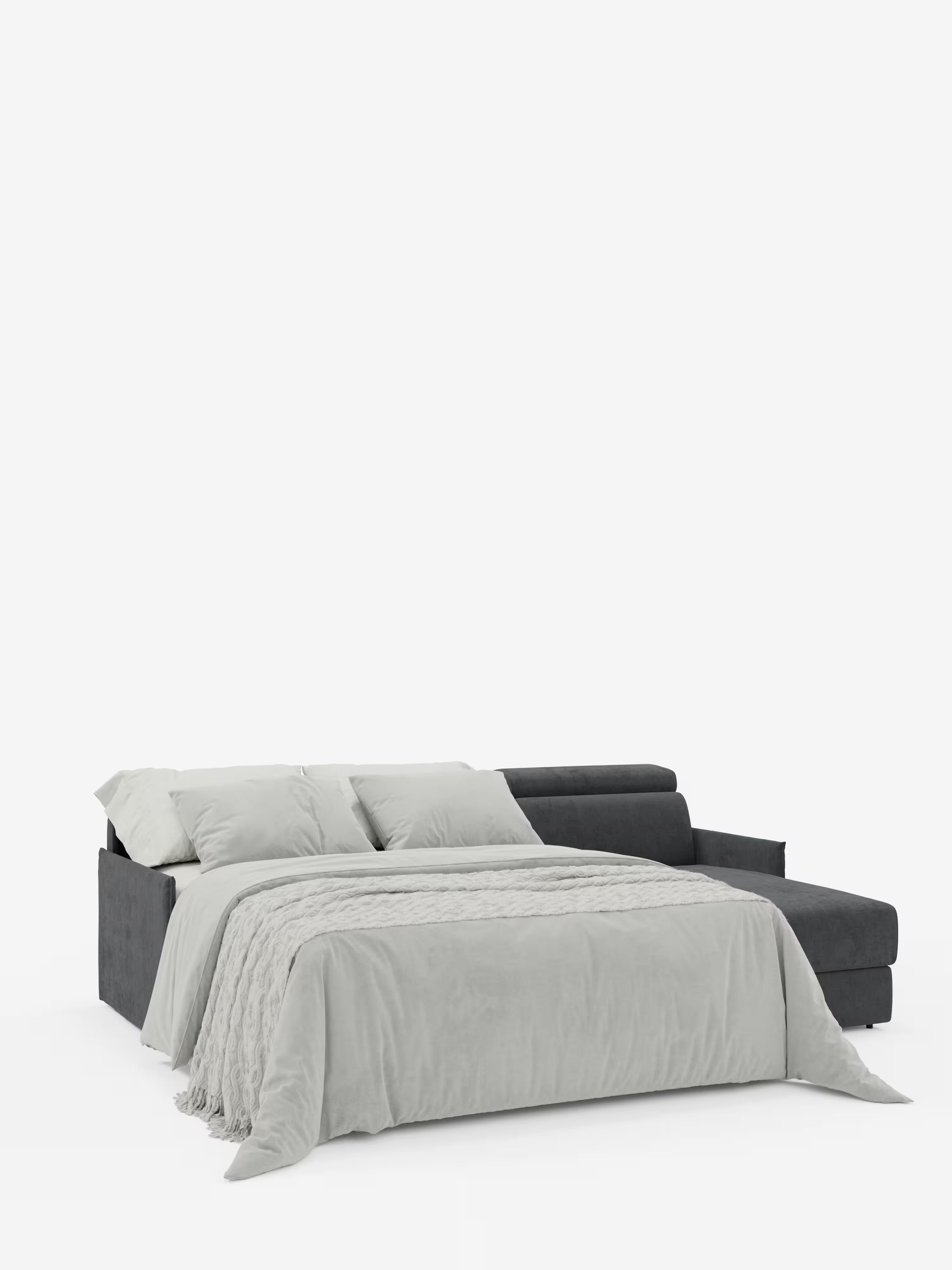 Miryam canapé convertible d'angle compact - têtières inclinables et méridienne coffre en tissu détachable T31