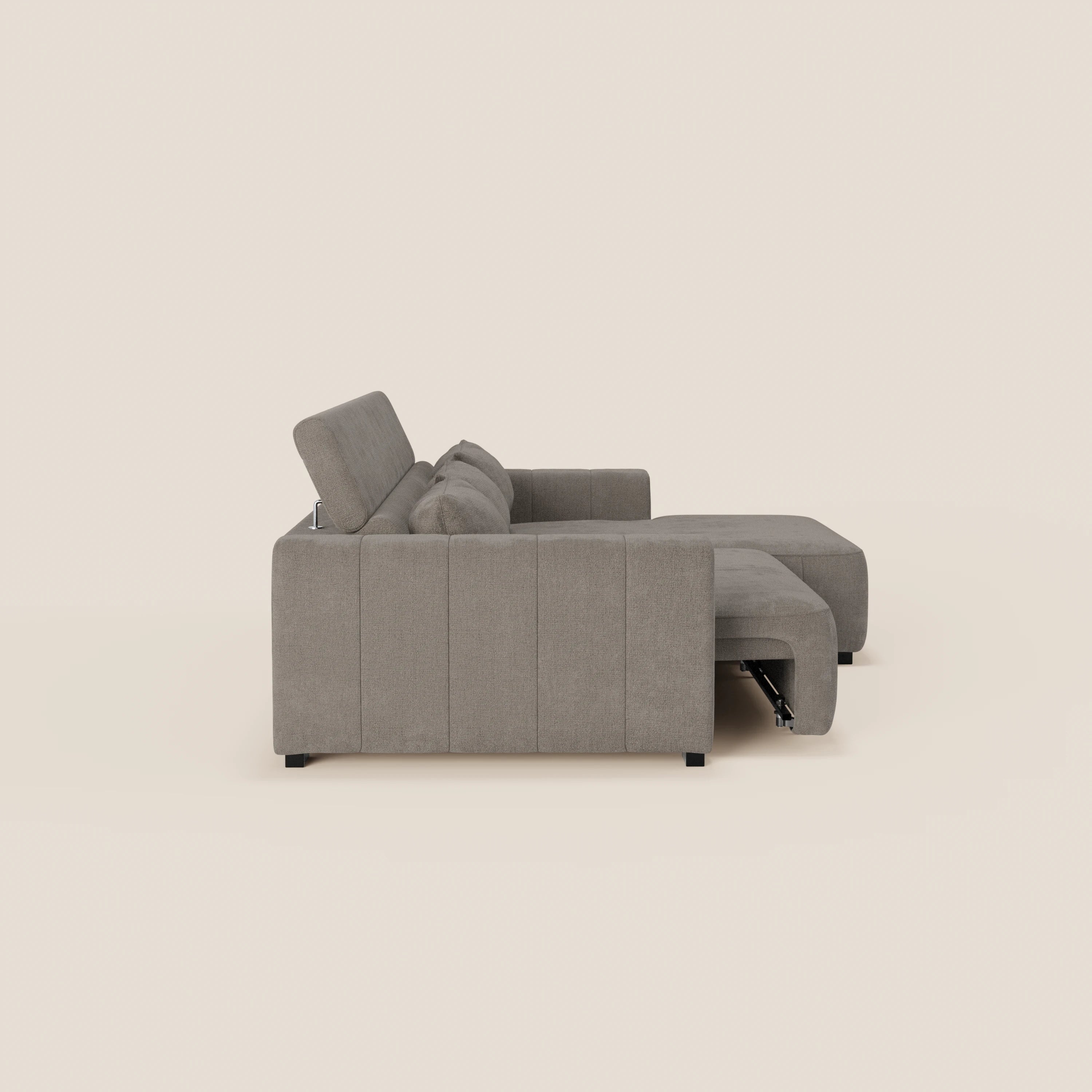 Doric Divano angolare con penisola e sedute allungabili con relax elettrico - poggiatesta reclinabili in tessuto smacchiabile T23