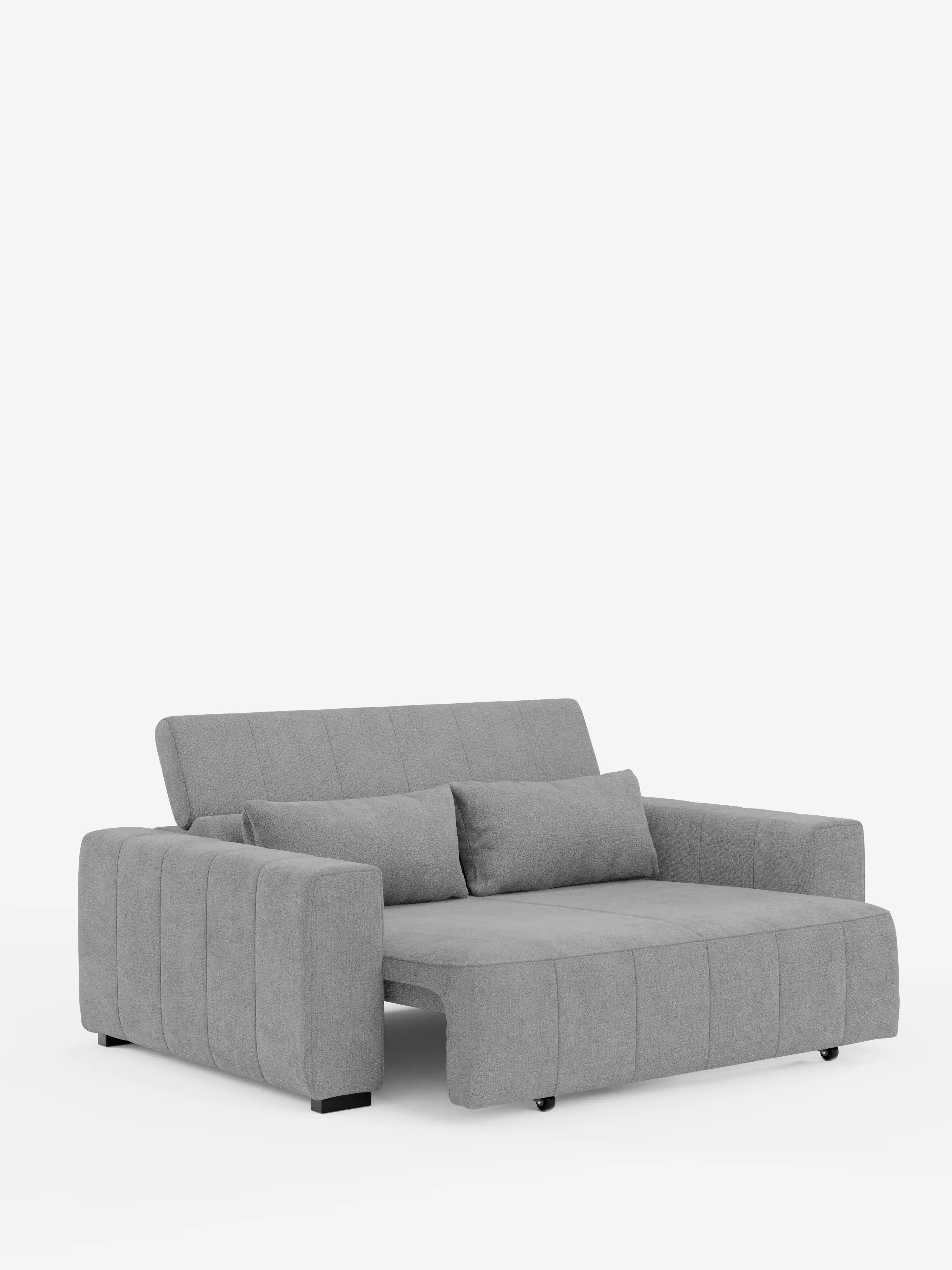 Un divano a 3 posti in stile dorico, dal design contemporaneo e di colore grigio chiaro, firmato Divani.Store — rivestito in tessuto T23 facile da pulire — presenta ampi braccioli, due cuscini rettangolari per lo schienale e fa da contrappunto a uno sfondo bianco a tinta unita. Il divano letto presenta eleganti cuciture verticali, un profilo basso che ne sottolinea l’estetica moderna, sedute estensibili elettricamente per un maggiore comfort e poggiatesta regolabili.