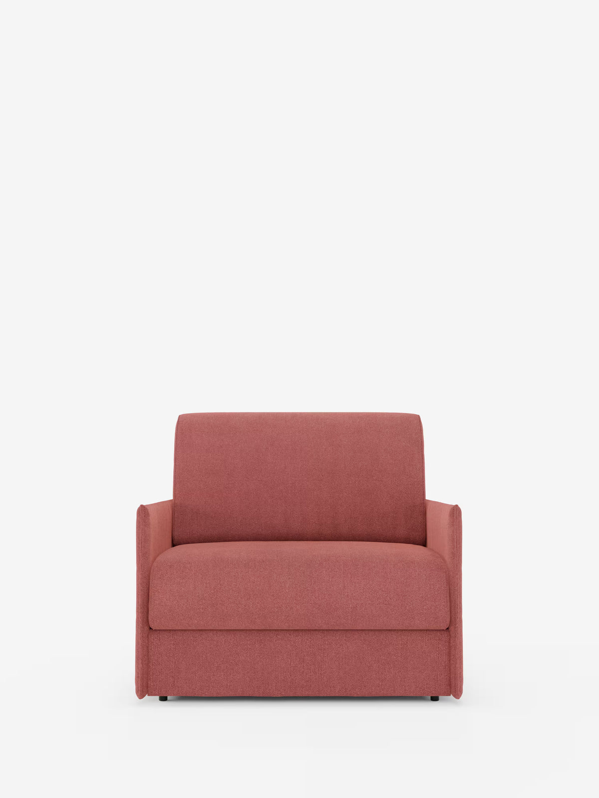 La poltrona letto compatta Evans con materasso di Divani.Store è una moderna poltrona letto salvaspazio in un delicato rosa pallido, rivestita in tessuto T23 antimacchia e sfoderabile. La sua silhouette squadrata è caratterizzata da braccioli bassi e da uno schienale alto e semplice, mentre l’ampia seduta e le linee pulite e dritte ne esaltano il fascino minimalista: un’elegante soluzione salvaspazio messa in risalto su uno sfondo bianco.