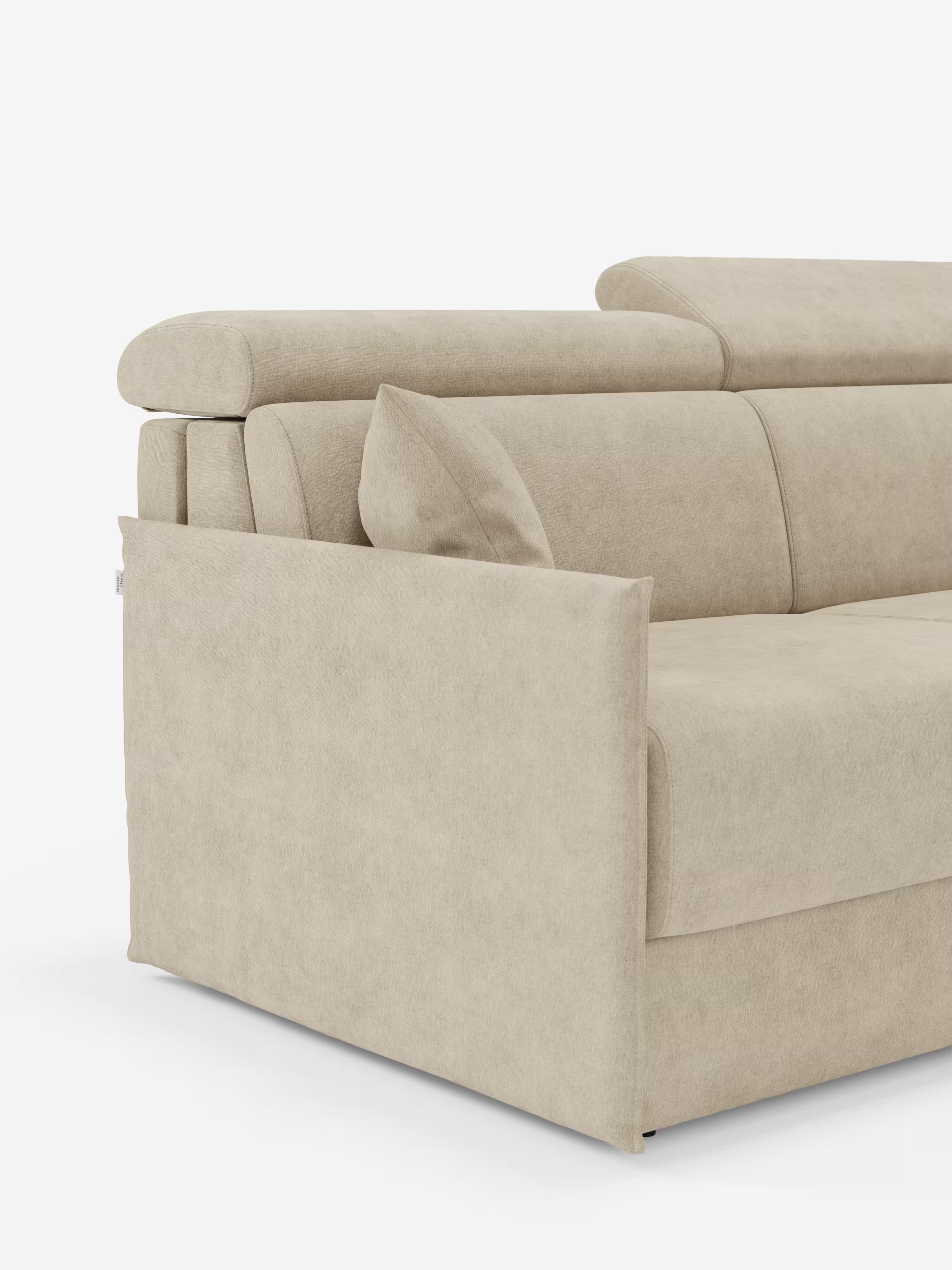 Miryam canapé convertible d'angle compact - têtières inclinables et méridienne coffre en tissu détachable T31