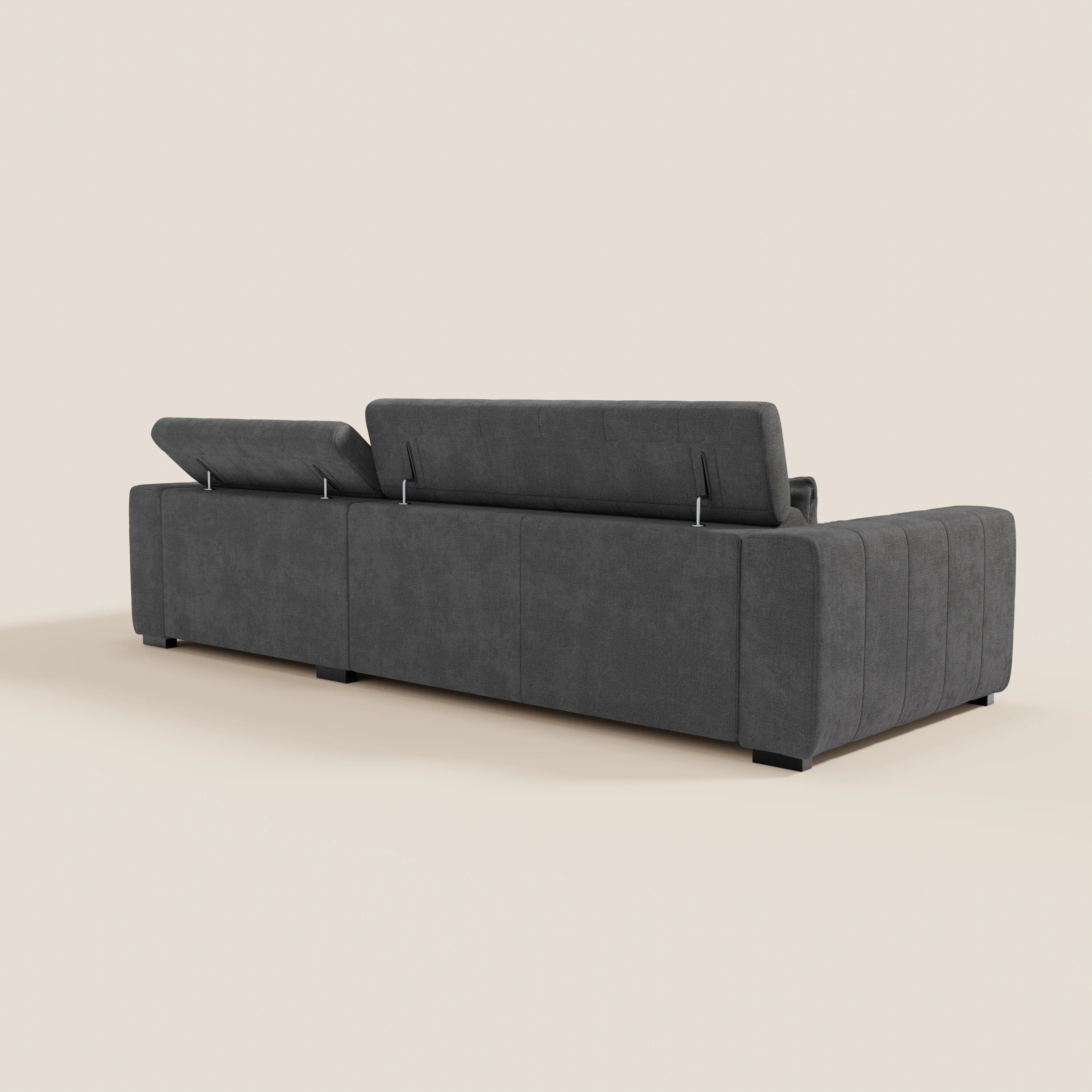 Doric Divano angolare con penisola e sedute allungabili con relax elettrico - poggiatesta reclinabili in tessuto smacchiabile T23 - divani.store