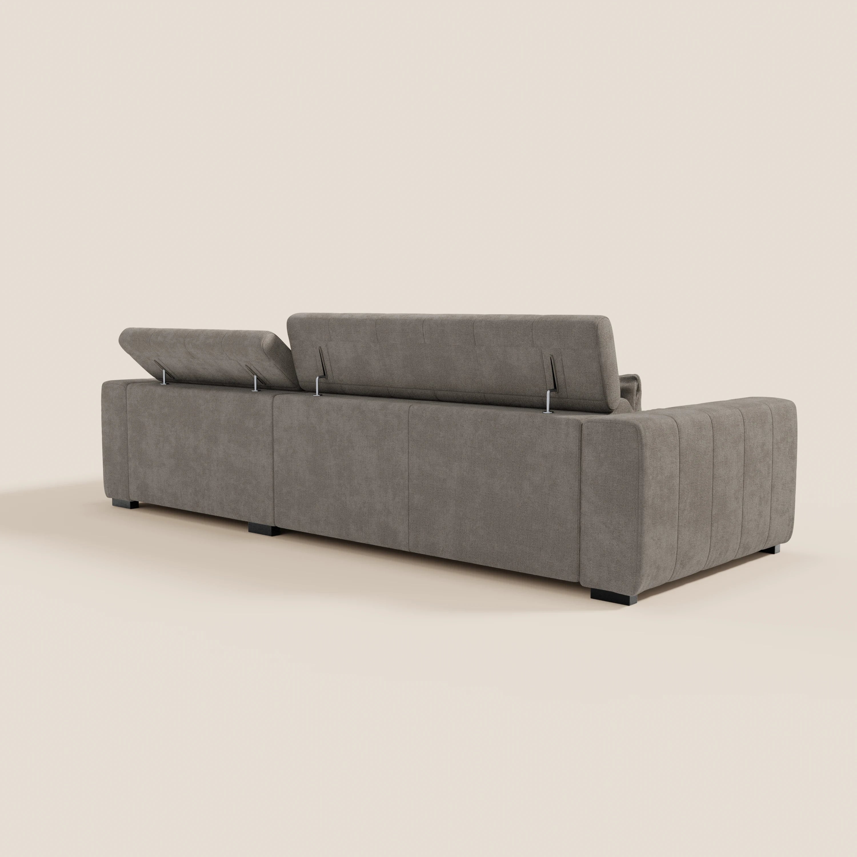 Doric Divano angolare con penisola e sedute allungabili con relax elettrico - poggiatesta reclinabili in tessuto smacchiabile T23