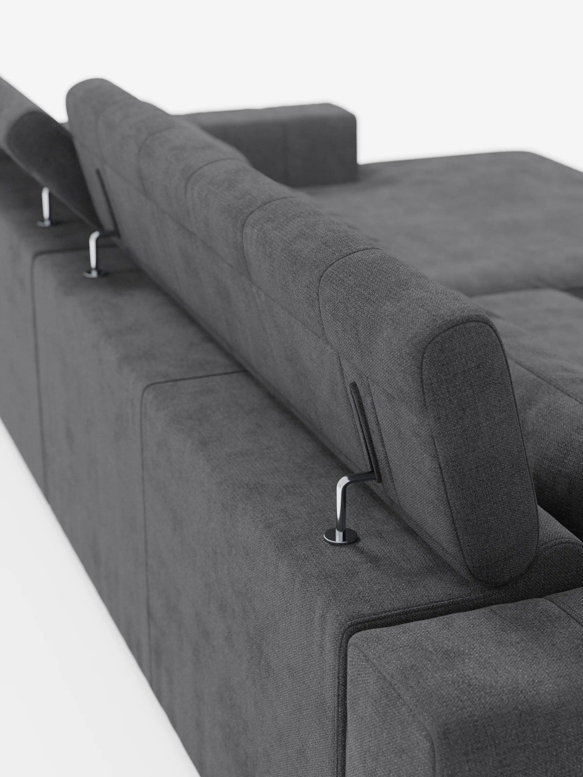 Doric Canapé d’angle avec méridienne et assises extensibles avec relax électrique - appuie-têtes inclinables en tissu anti-taches T23