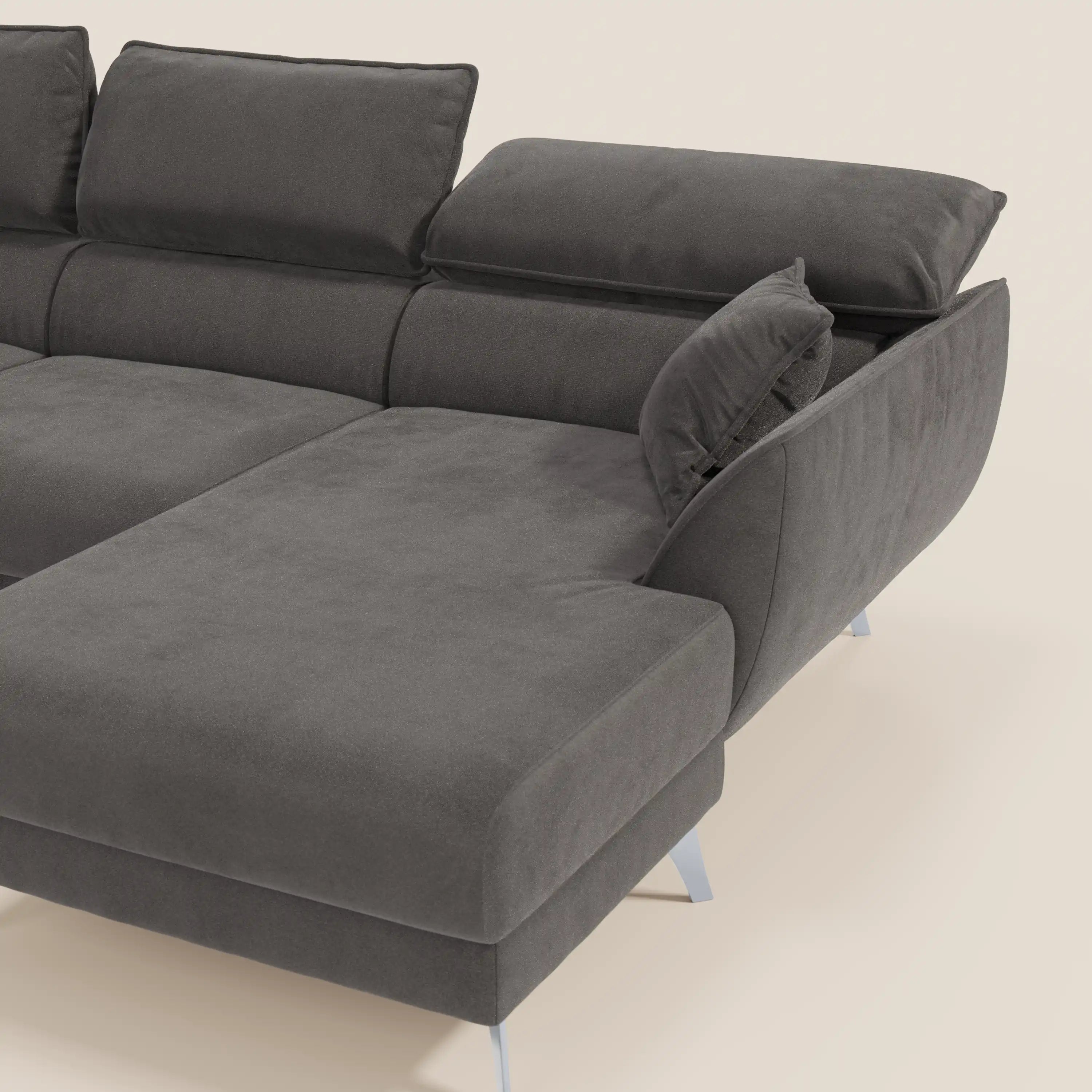 Michelangelo Divano Angolare con Penisola e Sedute Estensibili - Poggiatesta reclinabili in raffinato tessuto smacchiabile effetto vellutino T30 - divani.store