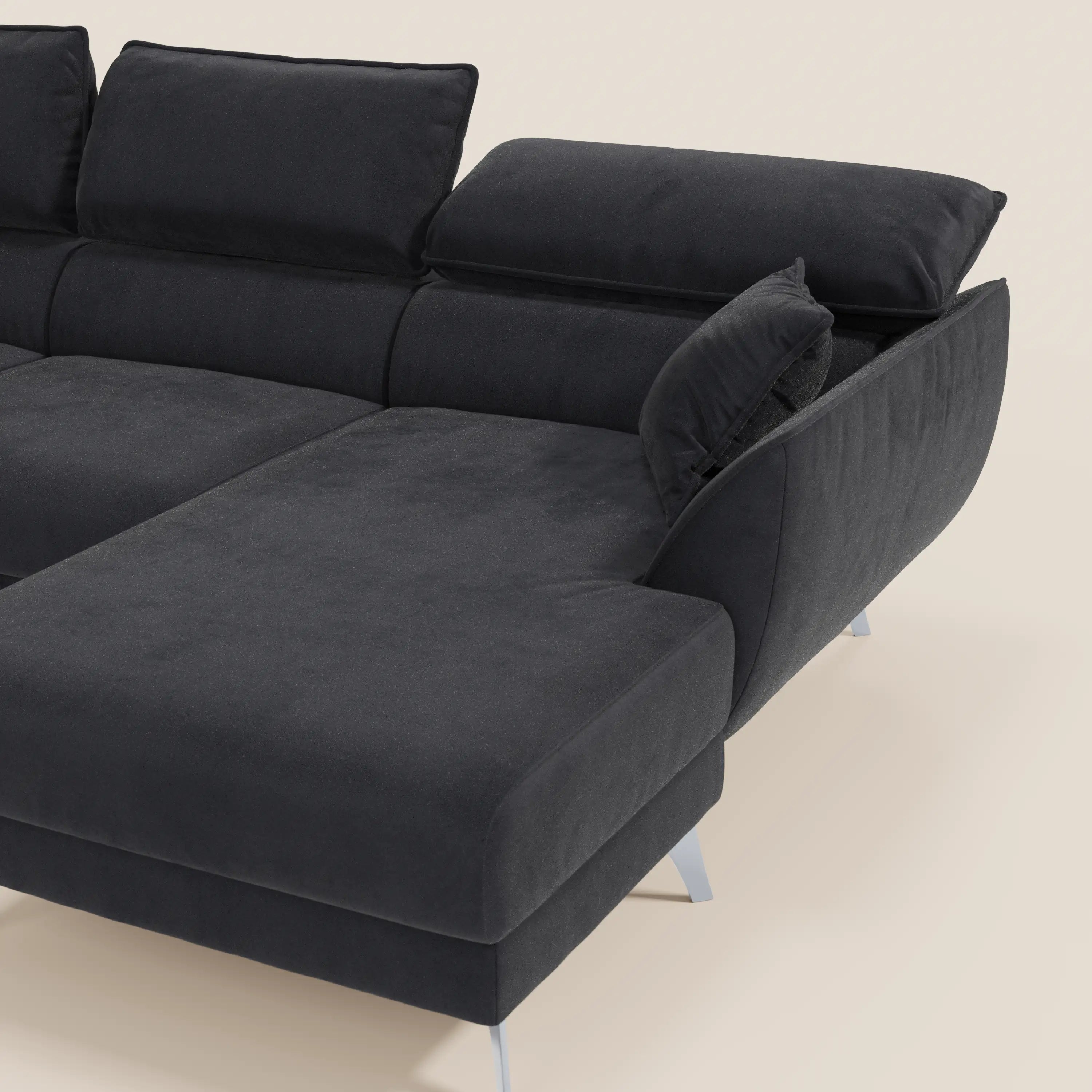 Michelangelo Divano Angolare con Penisola e Sedute Estensibili - Poggiatesta reclinabili in raffinato tessuto smacchiabile effetto vellutino T30 - divani.store