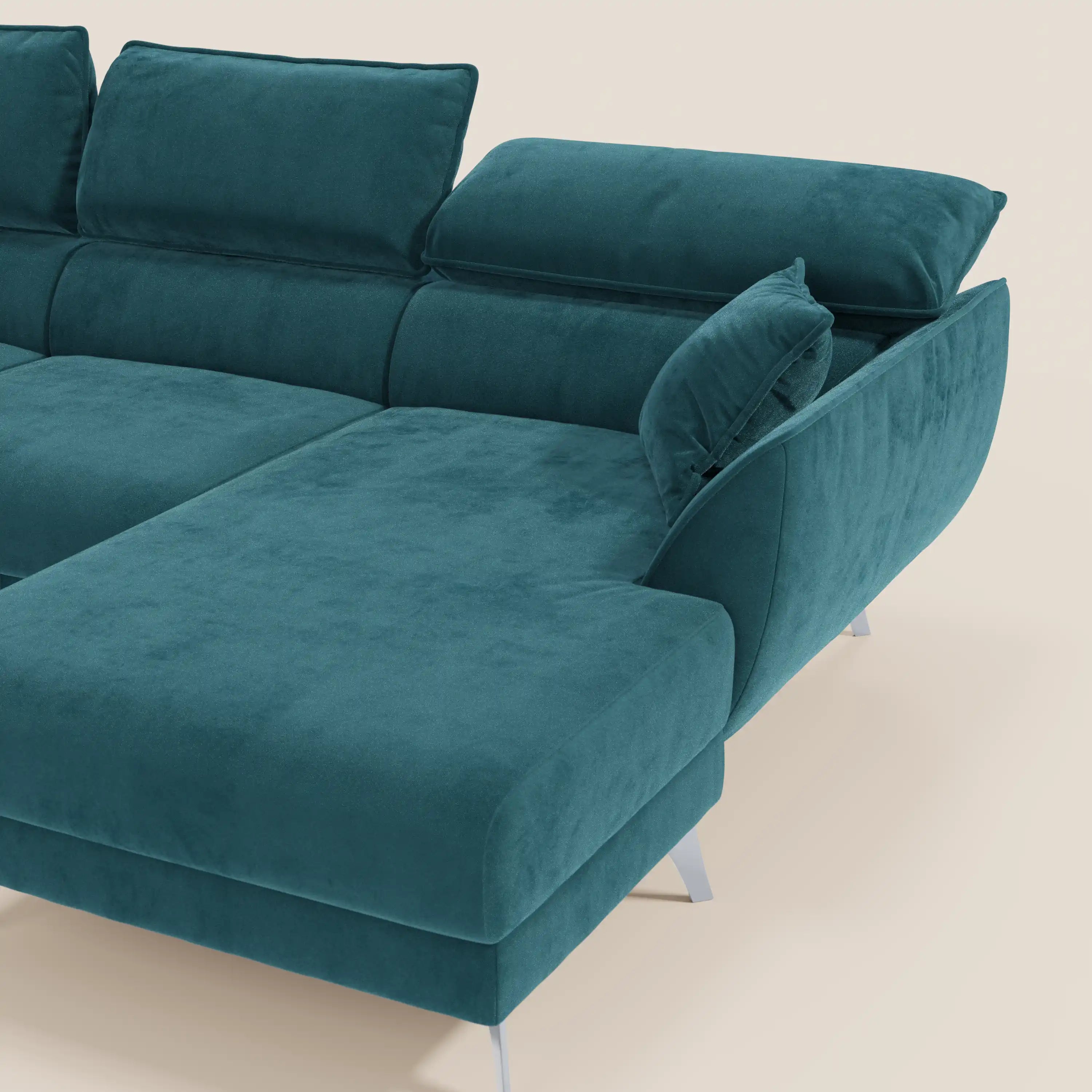 Michelangelo Divano Angolare con Penisola e Sedute Estensibili - Poggiatesta reclinabili in raffinato tessuto smacchiabile effetto vellutino T30 - divani.store
