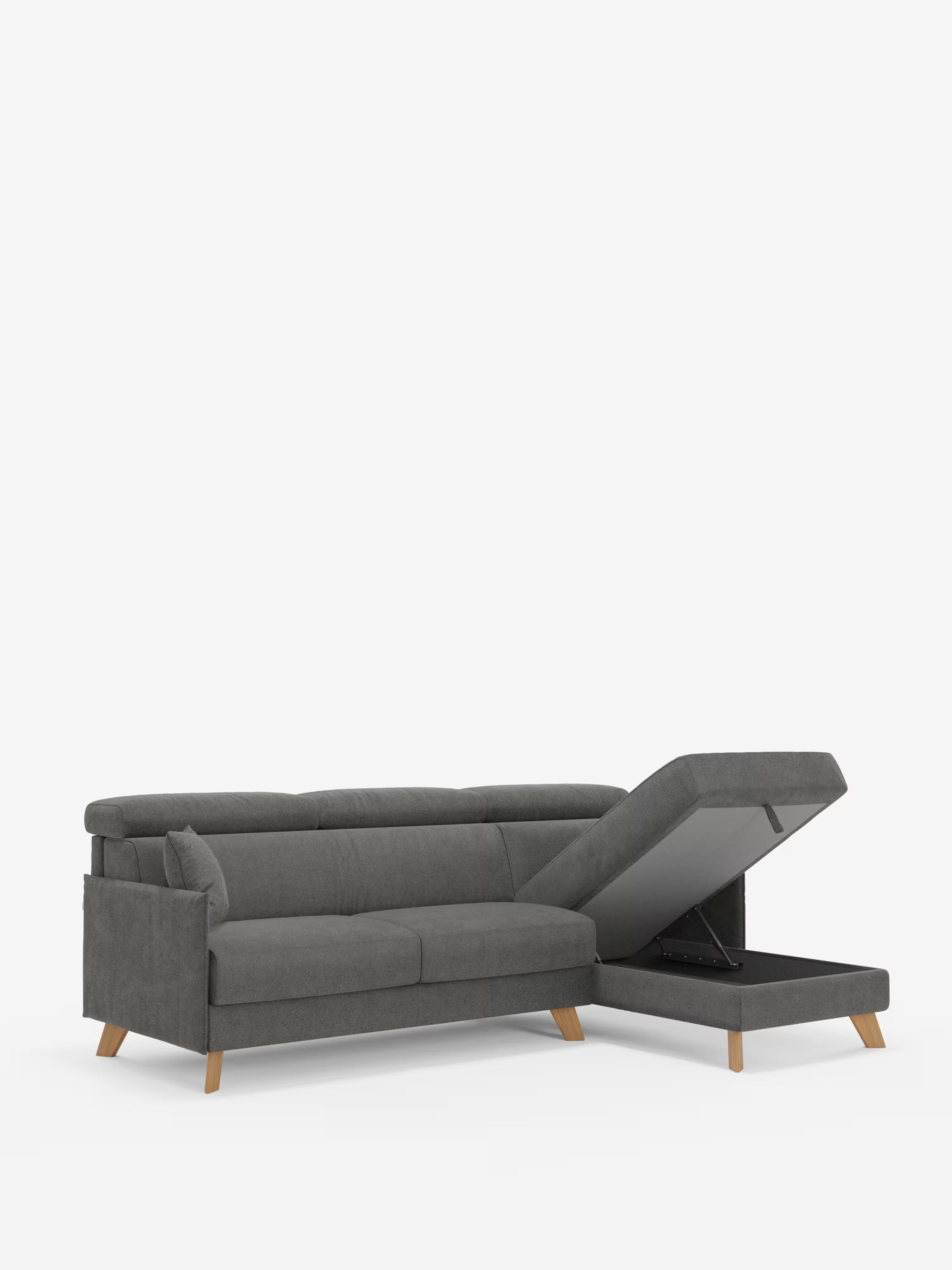 Sole Canapé d'angle convertible avec chaise longue avec coffre et têtières inclinables - tissu détachable T23