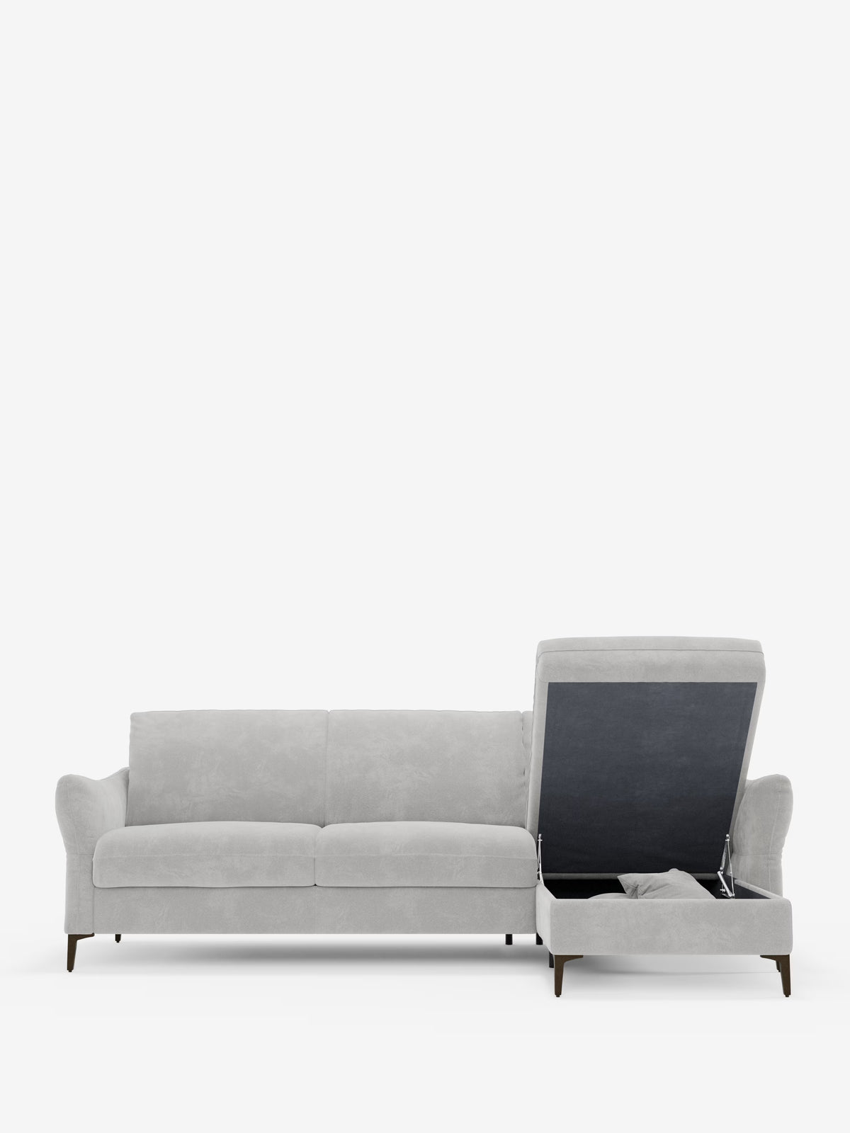 Dalia canapé-lit avec méridienne coffre de rangement et matelas de 18 cm de hauteur - pieds hauts et tissu anti-taches T30