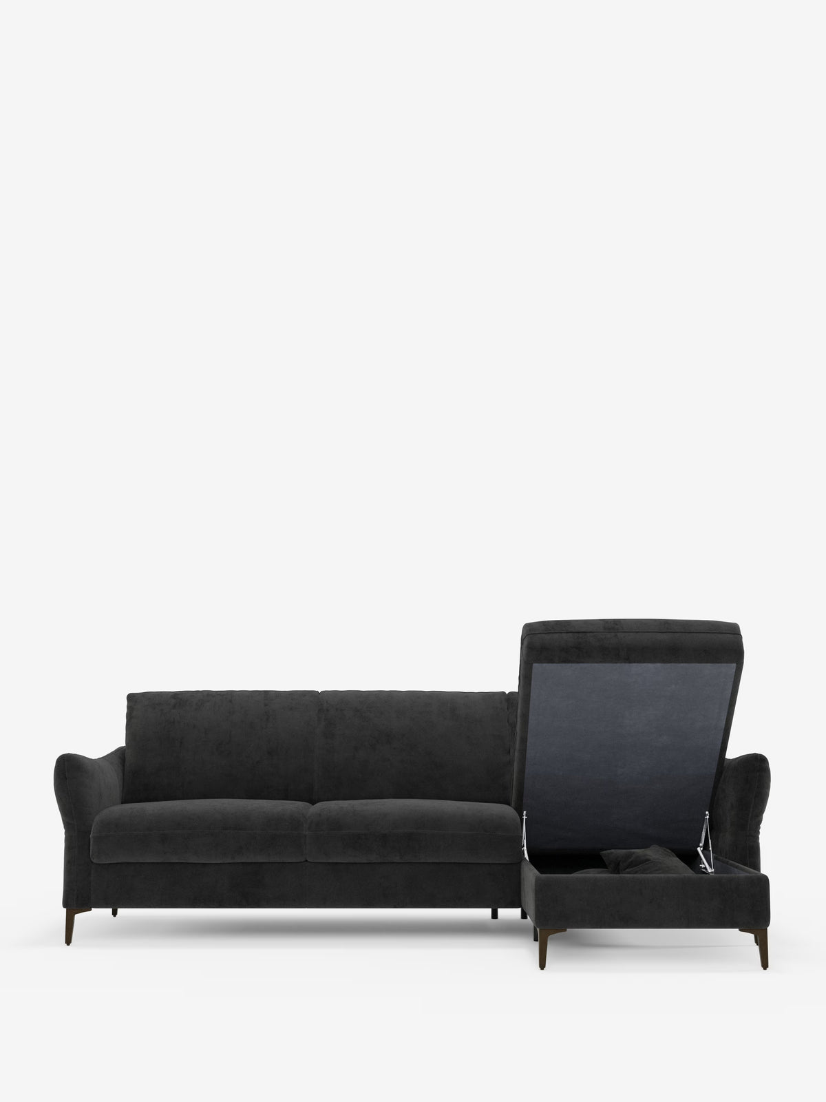 Dalia canapé-lit avec méridienne coffre de rangement et matelas de 18 cm de hauteur - pieds hauts et tissu anti-taches T30