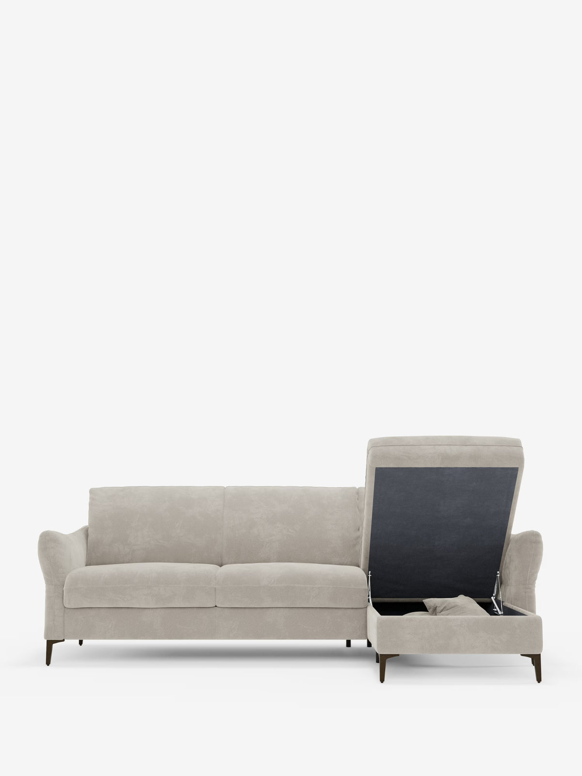 Dalia canapé-lit avec méridienne coffre de rangement et matelas de 18 cm de hauteur - pieds hauts et tissu anti-taches T30