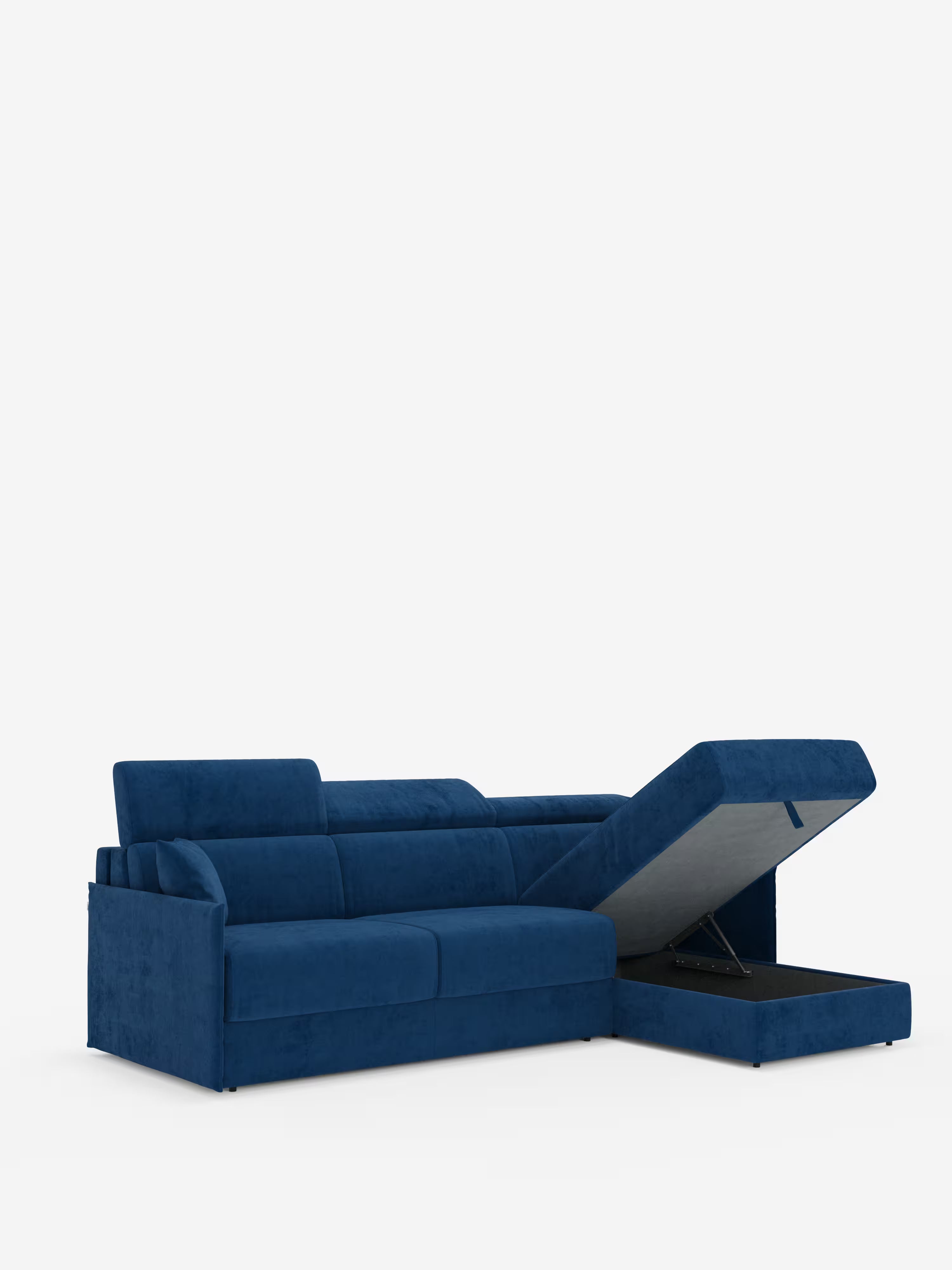 Miryam canapé convertible d'angle compact - têtières inclinables et méridienne coffre en tissu détachable T31