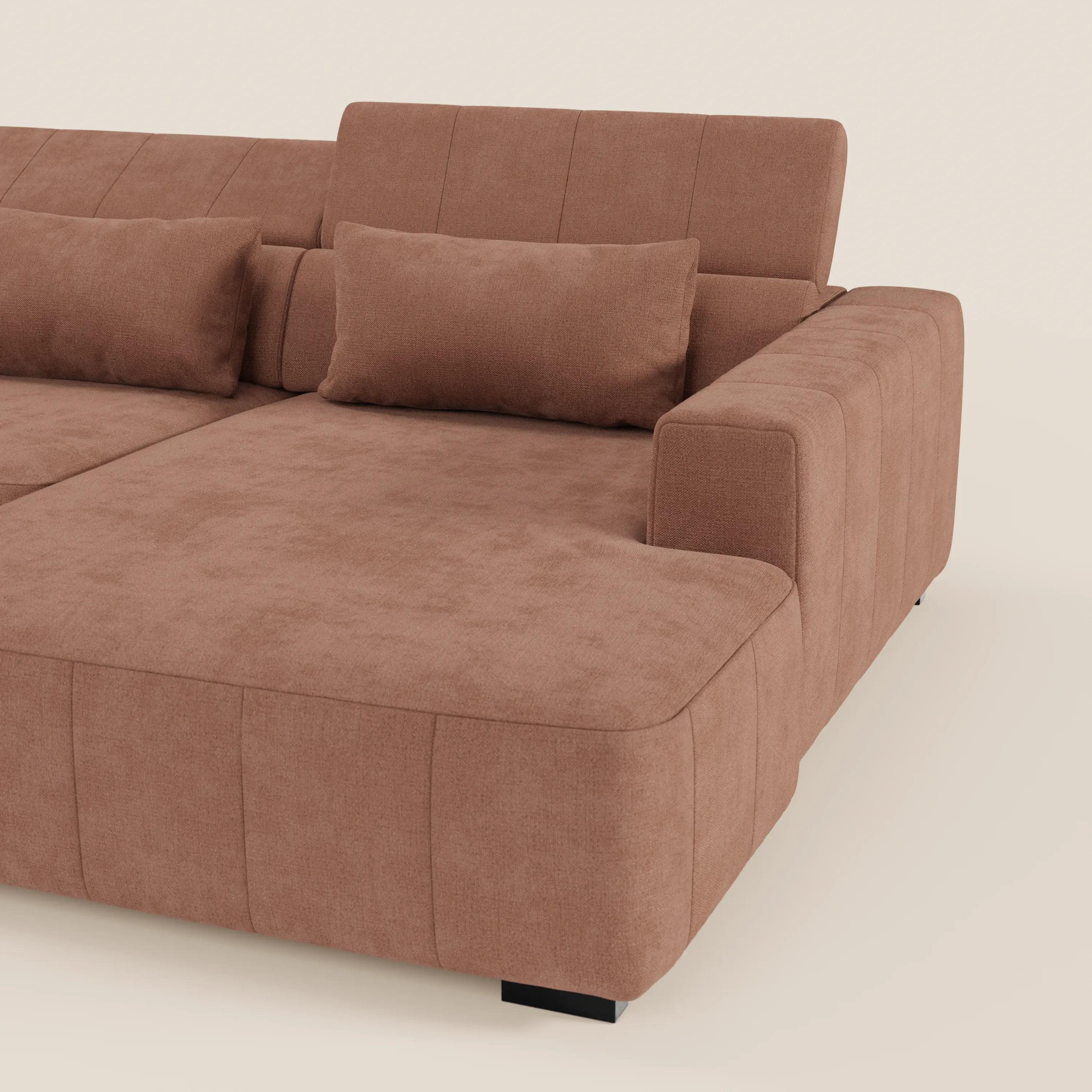 Doric Divano angolare con penisola e sedute allungabili con relax elettrico - poggiatesta reclinabili in tessuto smacchiabile T23