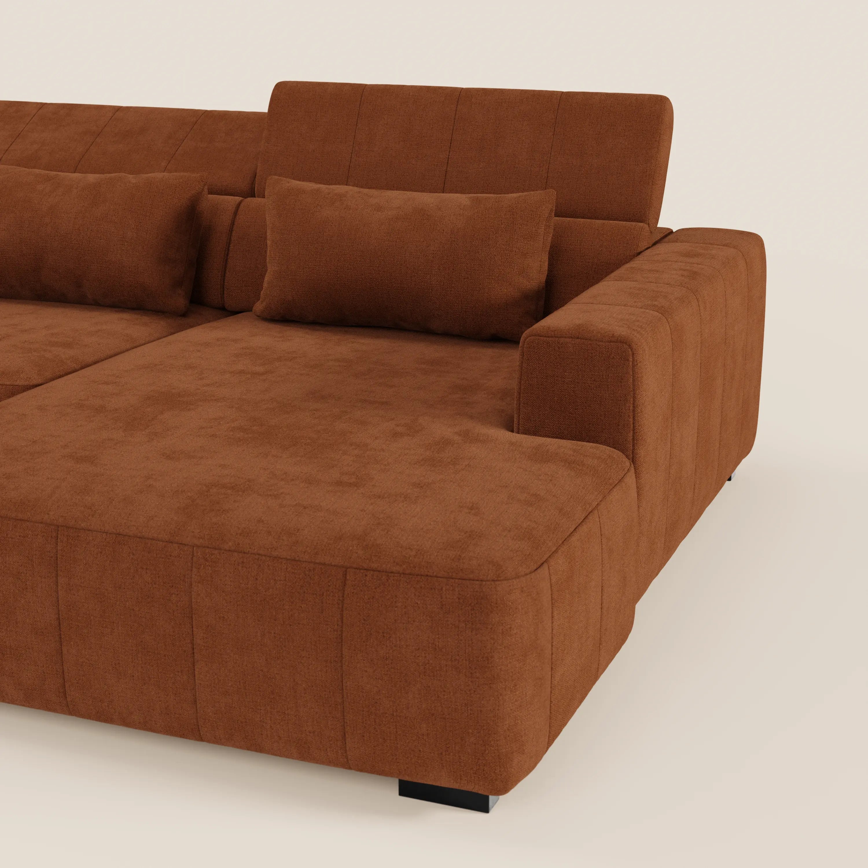 Doric Divano angolare con penisola e sedute allungabili con relax elettrico - poggiatesta reclinabili in tessuto smacchiabile T23