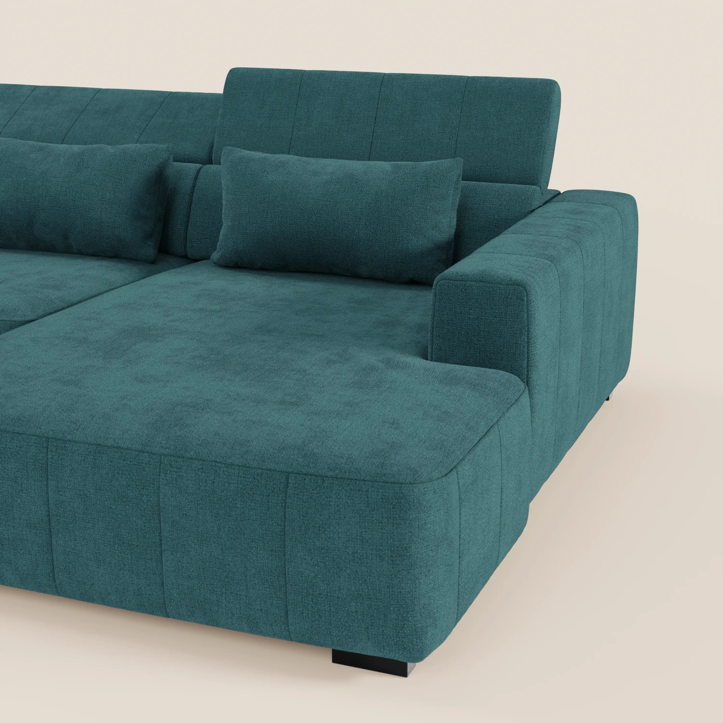 Doric Divano angolare con penisola e sedute allungabili con relax elettrico - poggiatesta reclinabili in tessuto smacchiabile T23