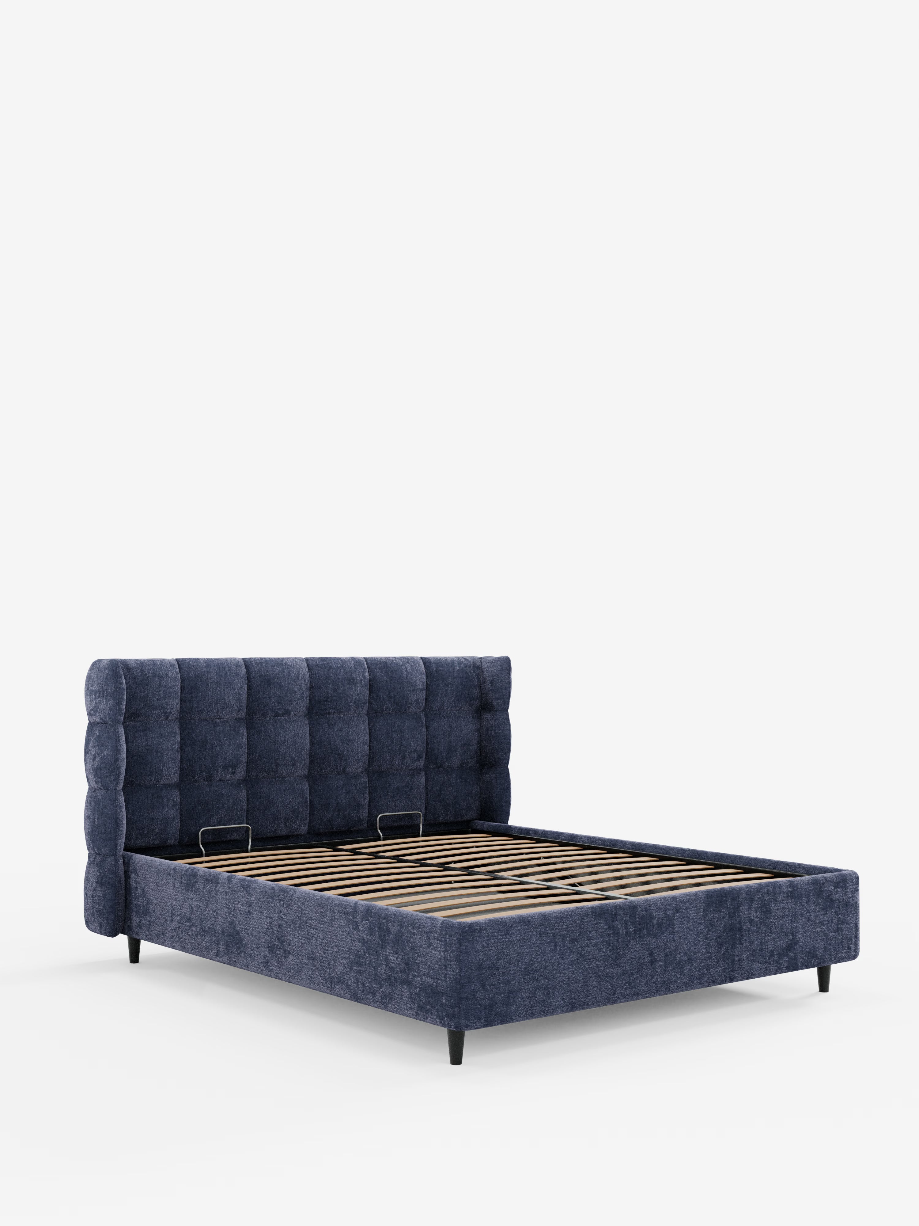 RAGNAR letto imbottito con vano contenitore e testiera capitonné avvolgente - elegante tessuto certificato Oeko-Tex®
