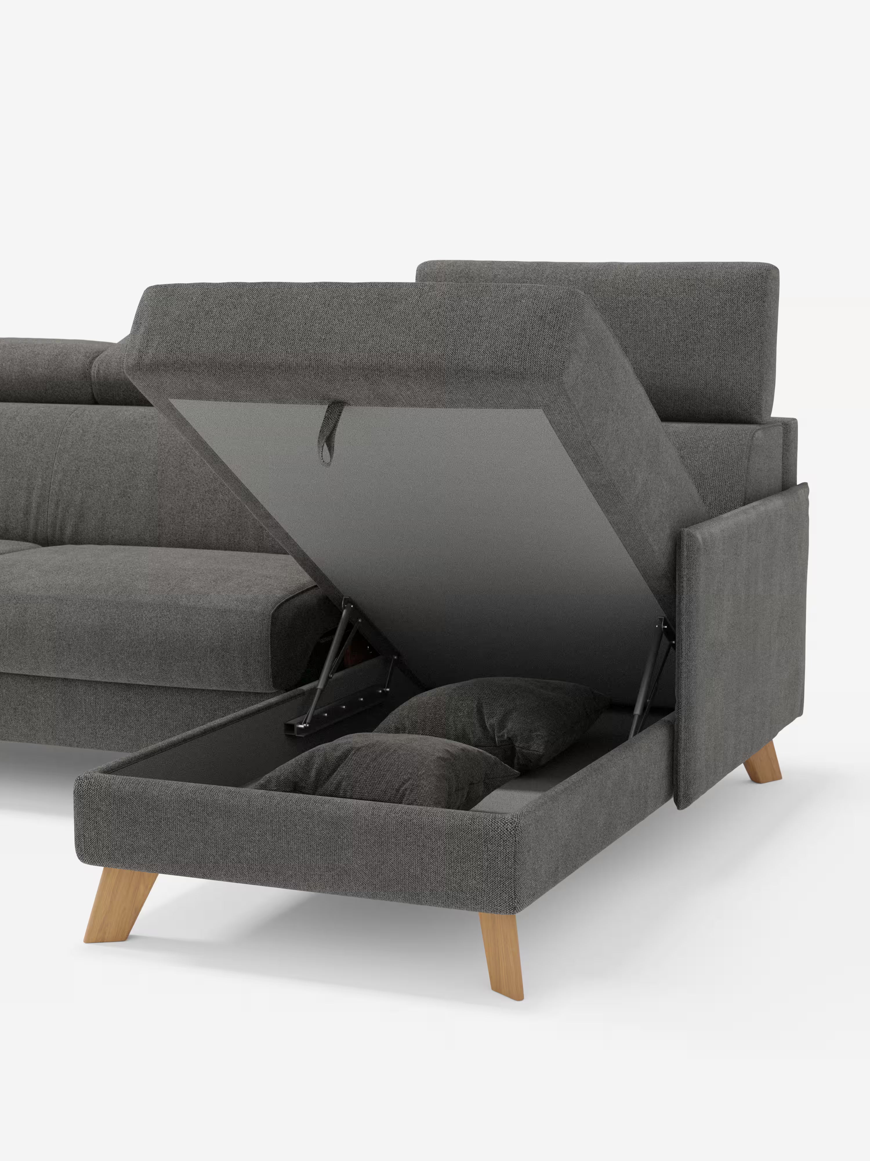 Sole Canapé d'angle convertible avec chaise longue avec coffre et têtières inclinables - tissu détachable T23