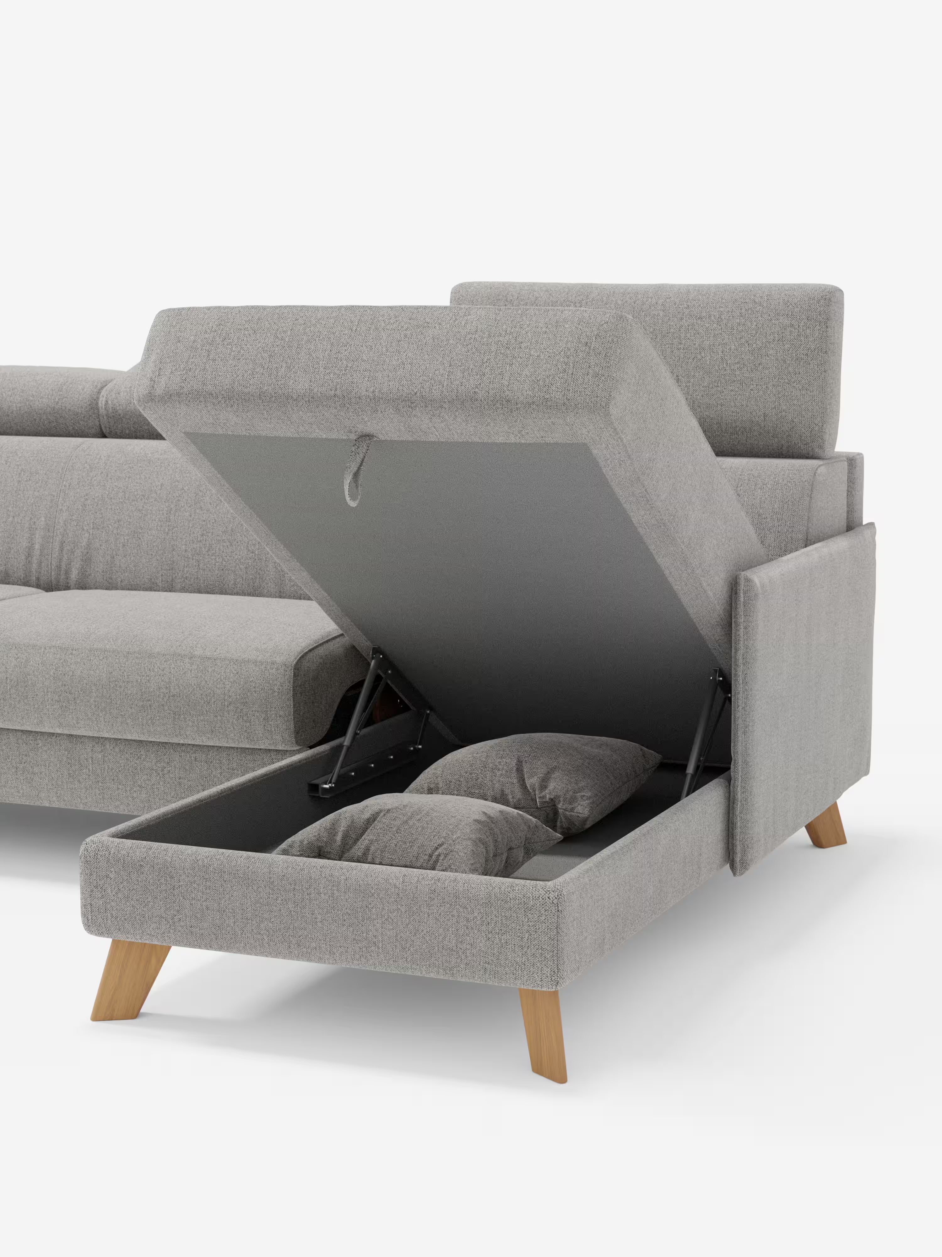 Sole Canapé d'angle convertible avec chaise longue avec coffre et têtières inclinables - tissu détachable T23