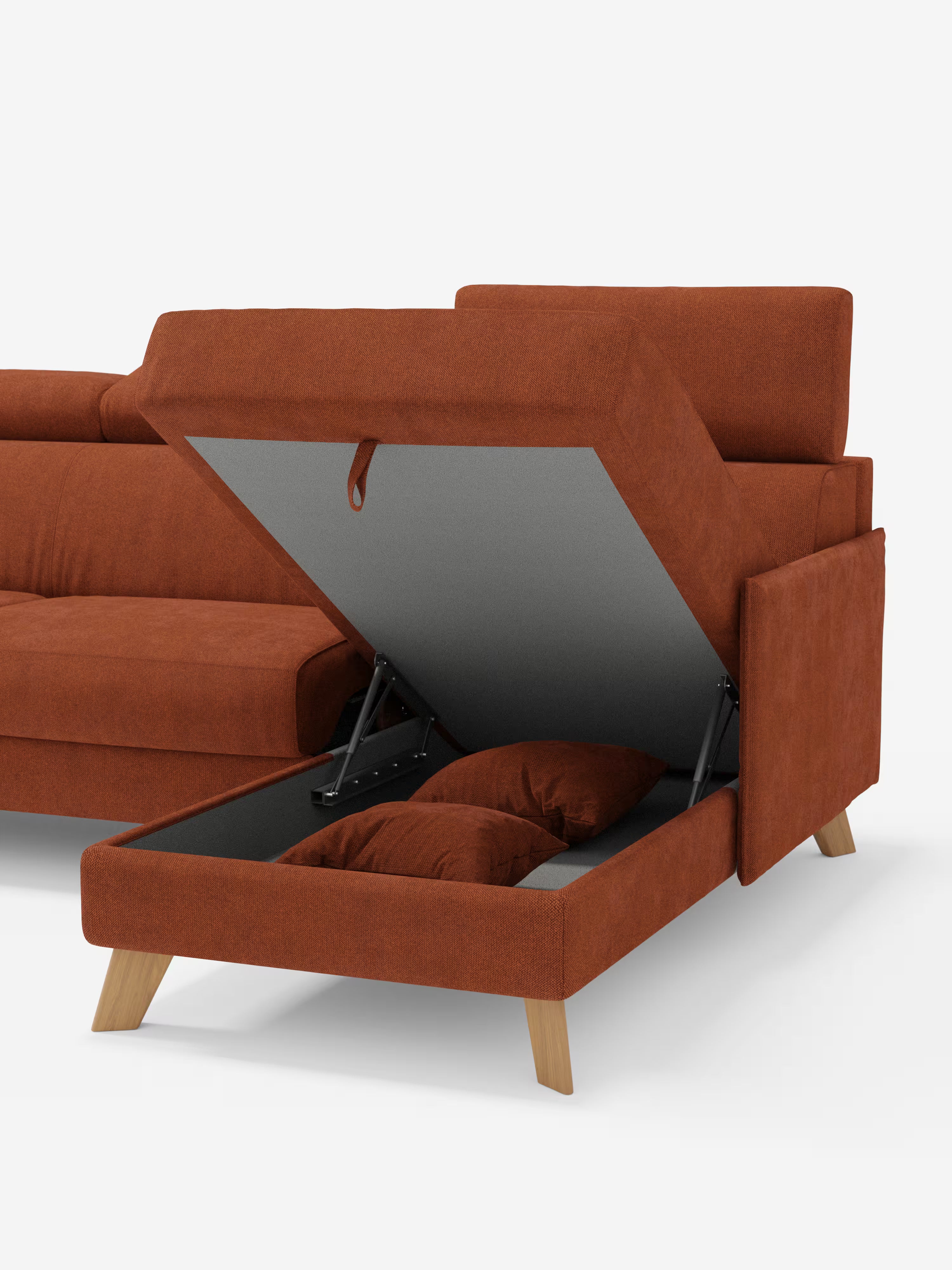 Sole Canapé d'angle convertible avec chaise longue avec coffre et têtières inclinables - tissu détachable T23