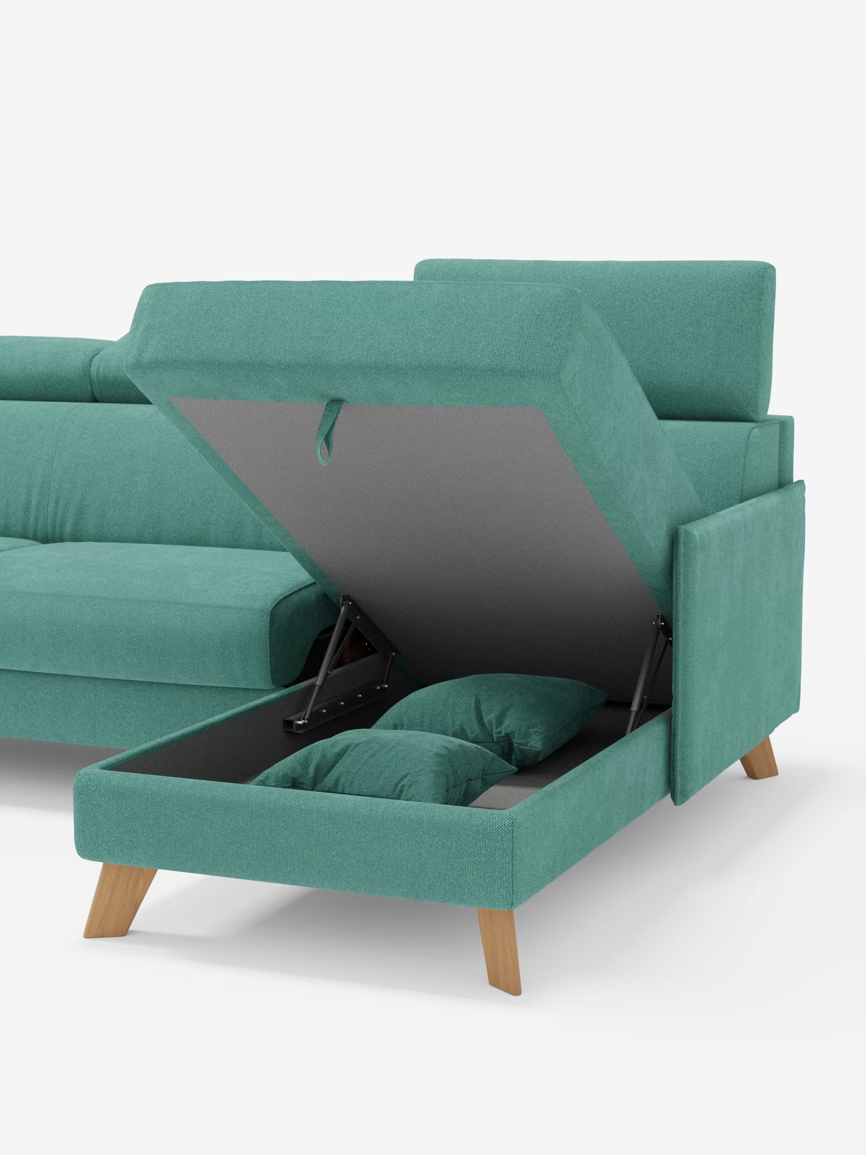 Sole Canapé d'angle convertible avec chaise longue avec coffre et têtières inclinables - tissu détachable T23