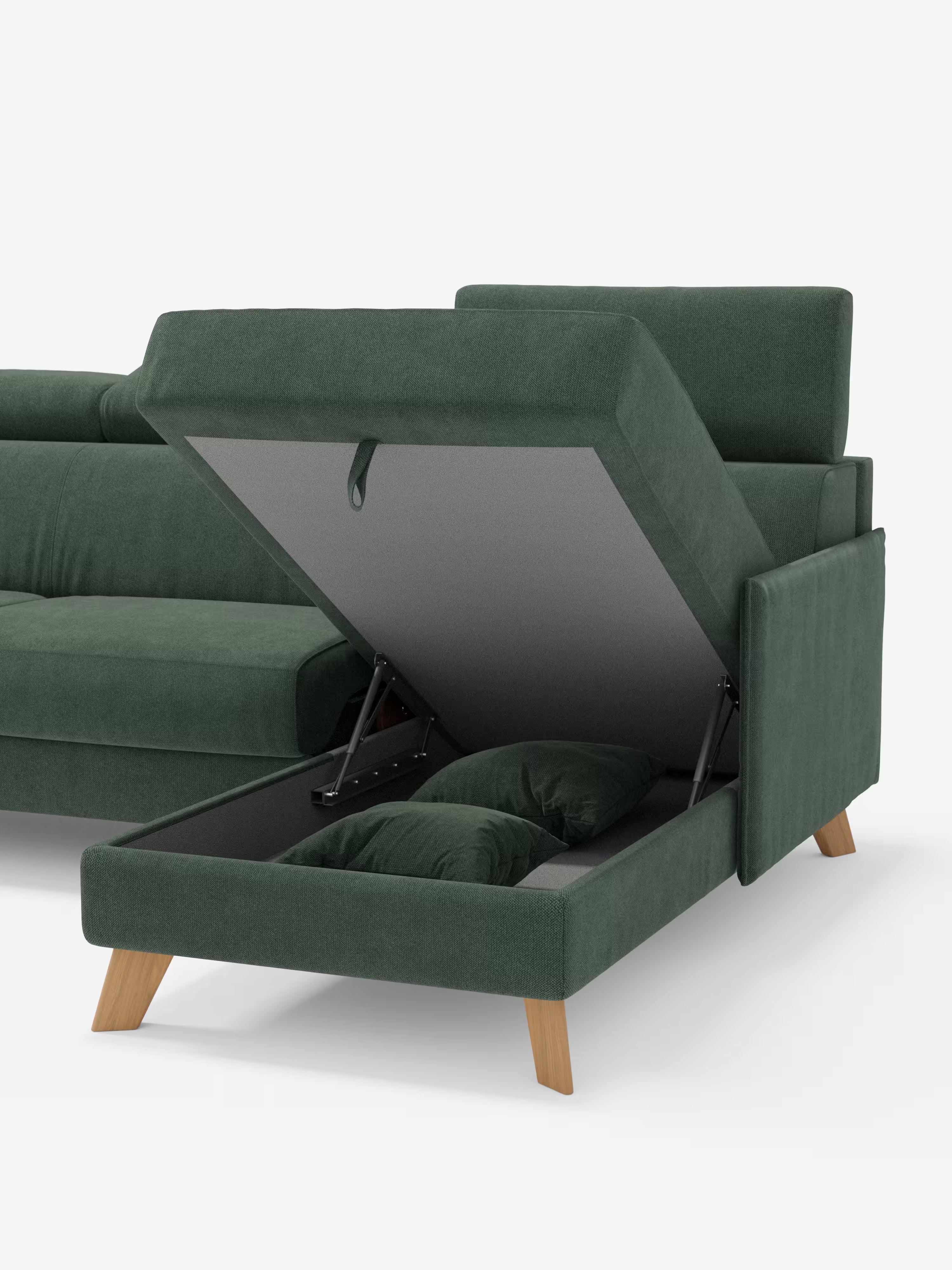 Sole Canapé d'angle convertible avec chaise longue avec coffre et têtières inclinables - tissu détachable T23