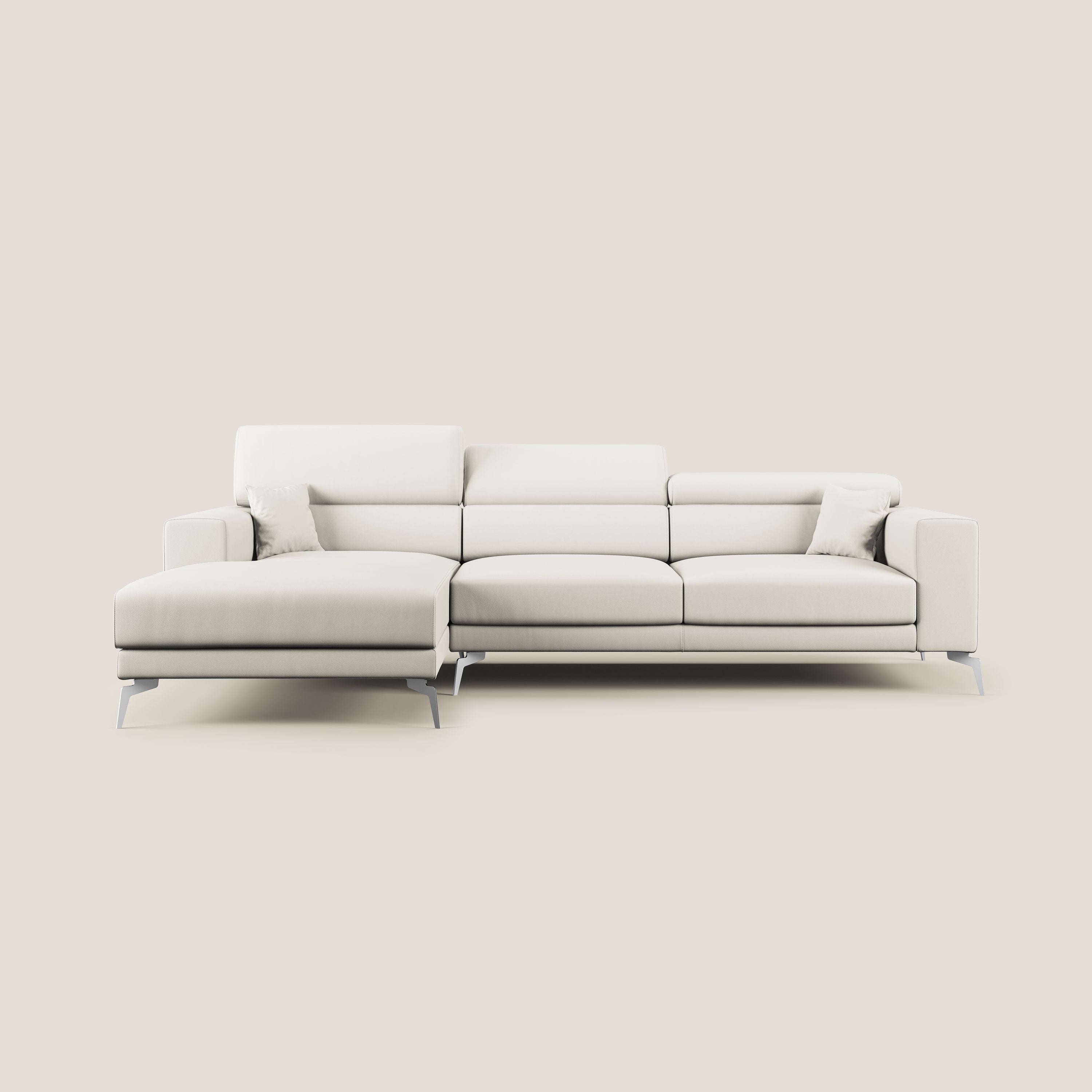 Blade Divano moderno angolare con poggiatesta reclinabili in Ecopelle T04 bianco - divani.store