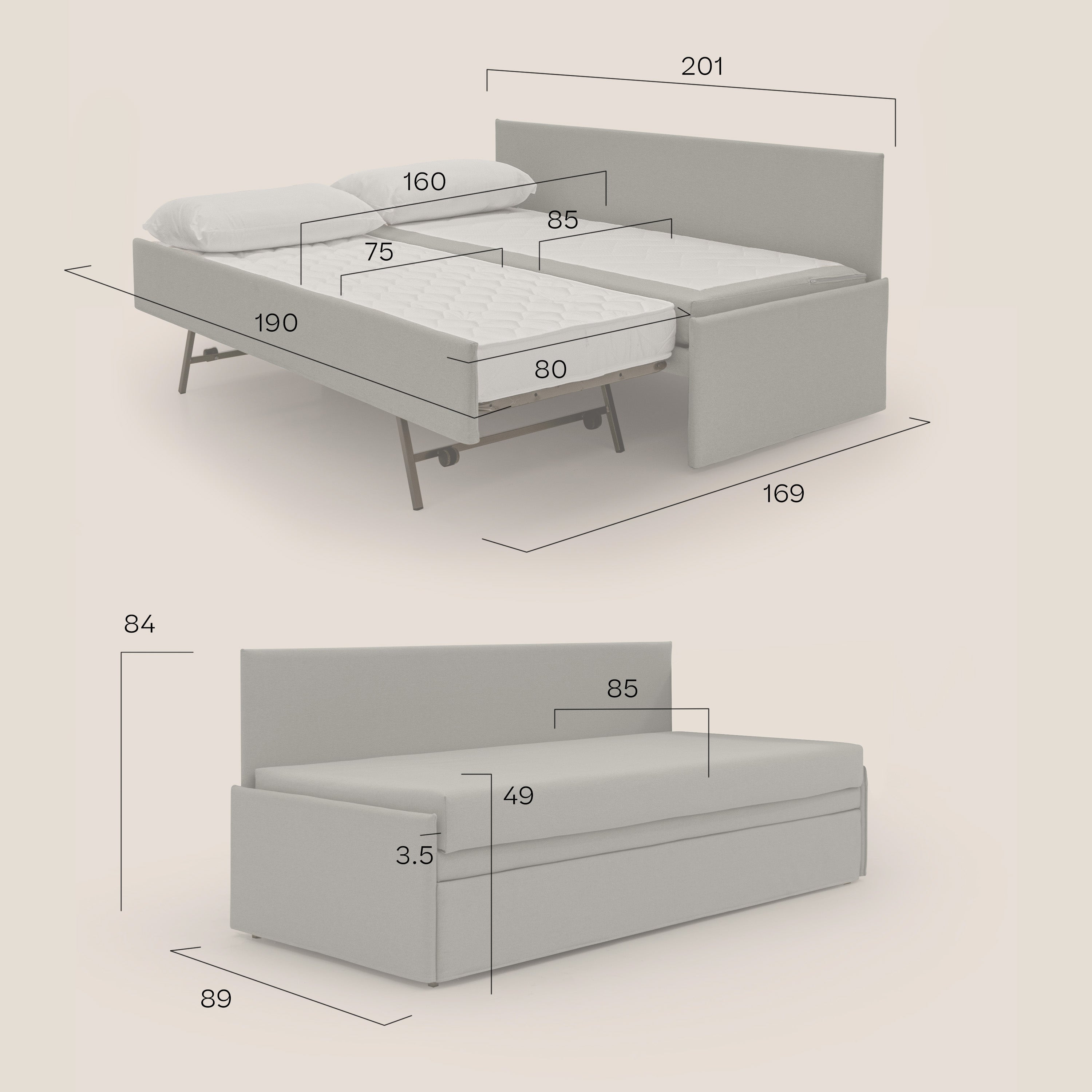 Naviglio Divano duplex con doppio letto in tessuto simil cotone impermeabile T13 blu - divani.store