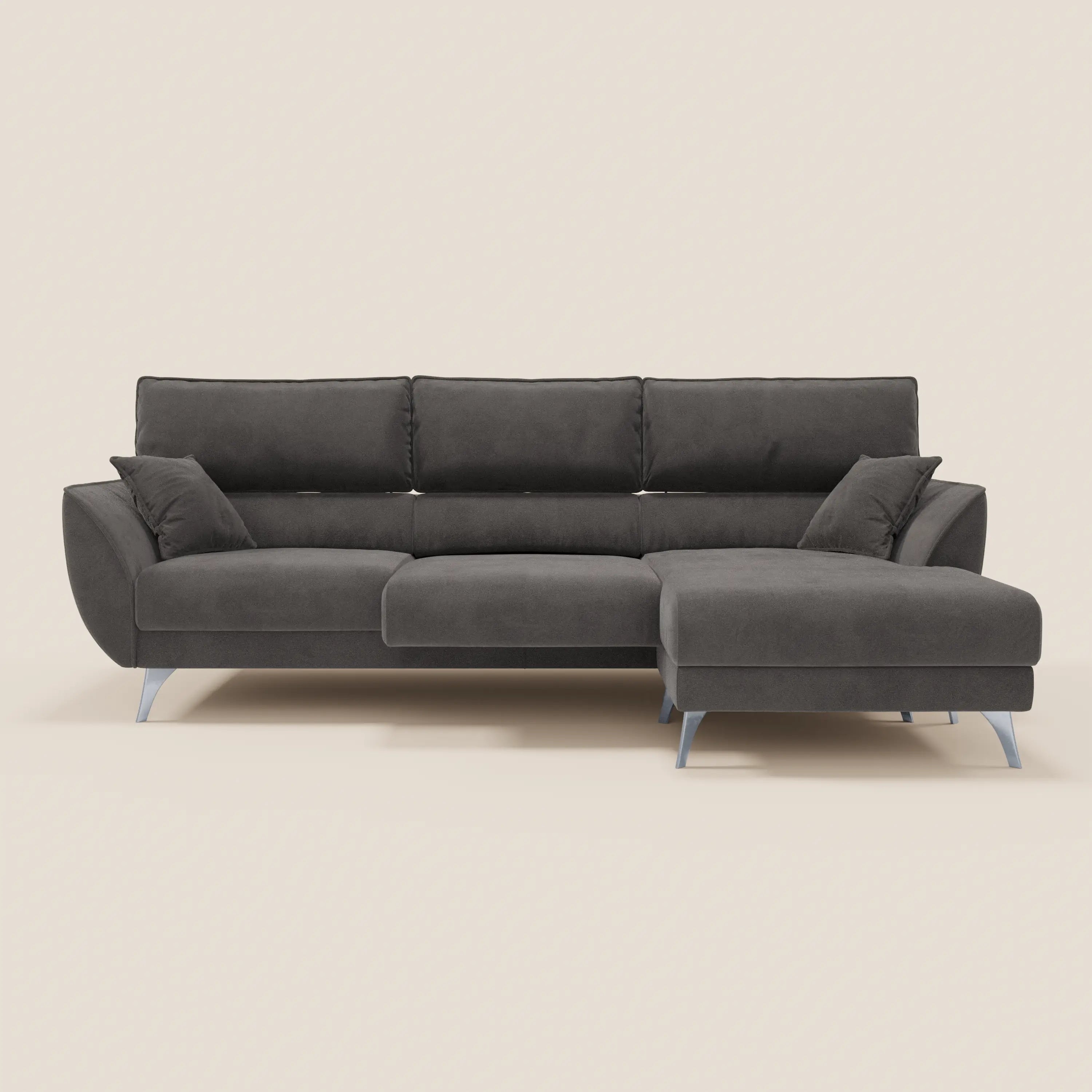 Michelangelo Divano Angolare con Penisola e Sedute Estensibili - Poggiatesta reclinabili in raffinato tessuto smacchiabile effetto vellutino T30 - divani.store