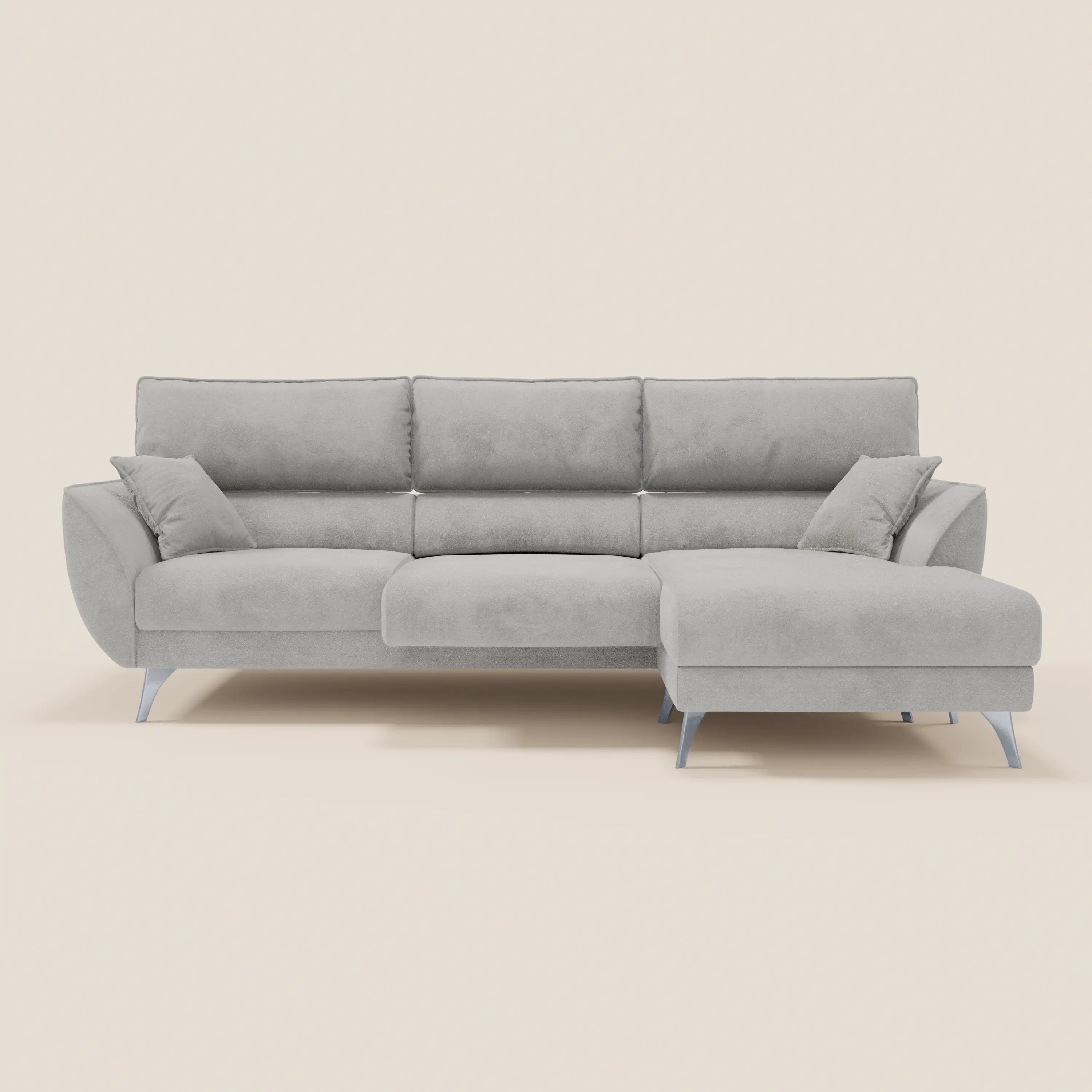 Michelangelo Divano Angolare con Penisola e Sedute Estensibili - Poggiatesta reclinabili in raffinato tessuto smacchiabile effetto vellutino T30 - divani.store