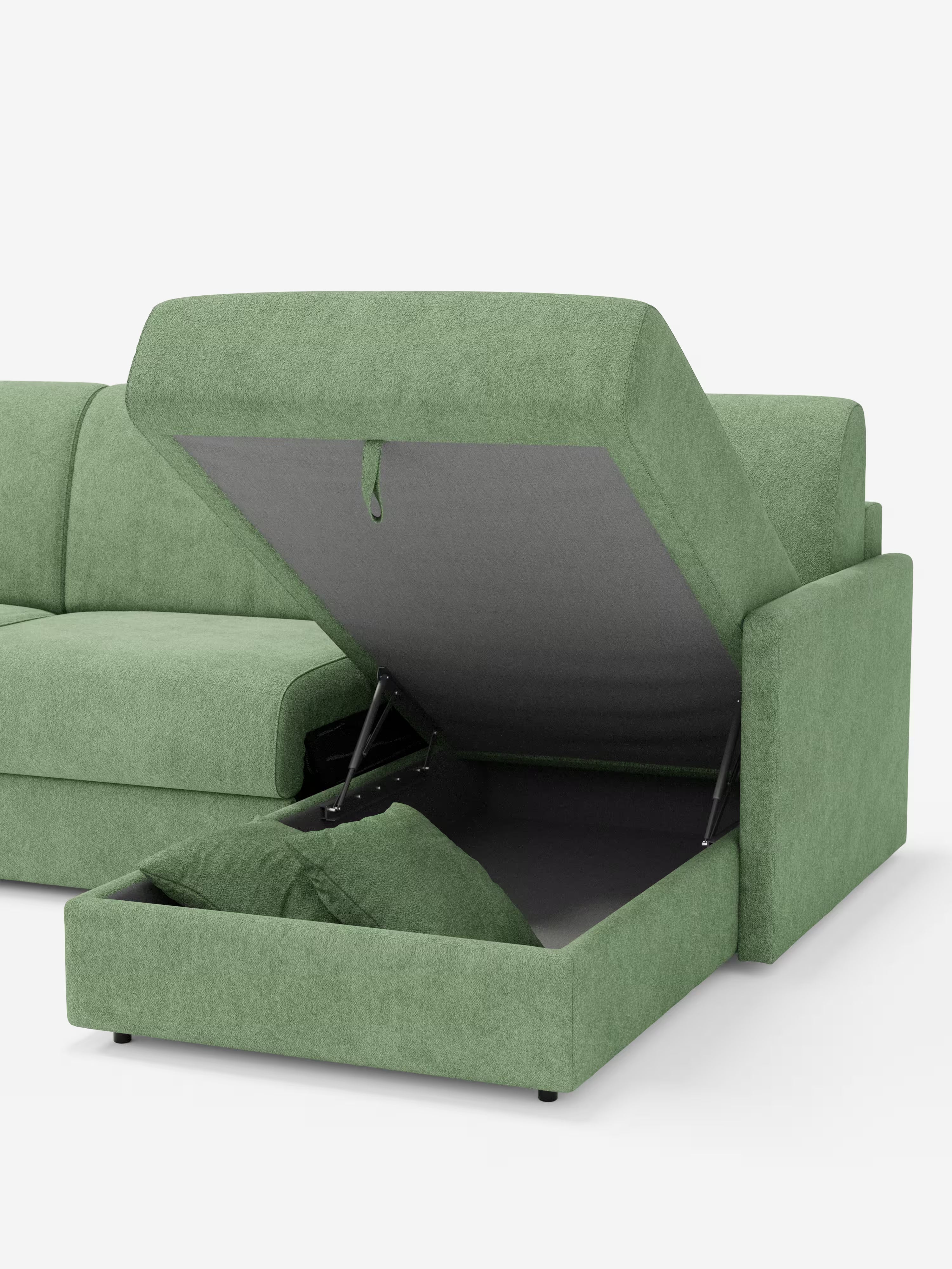 Tommy Divano Letto con penisola contenitore - design minimal e sfoderabile in tessuto smacchiabile simil cotone T33