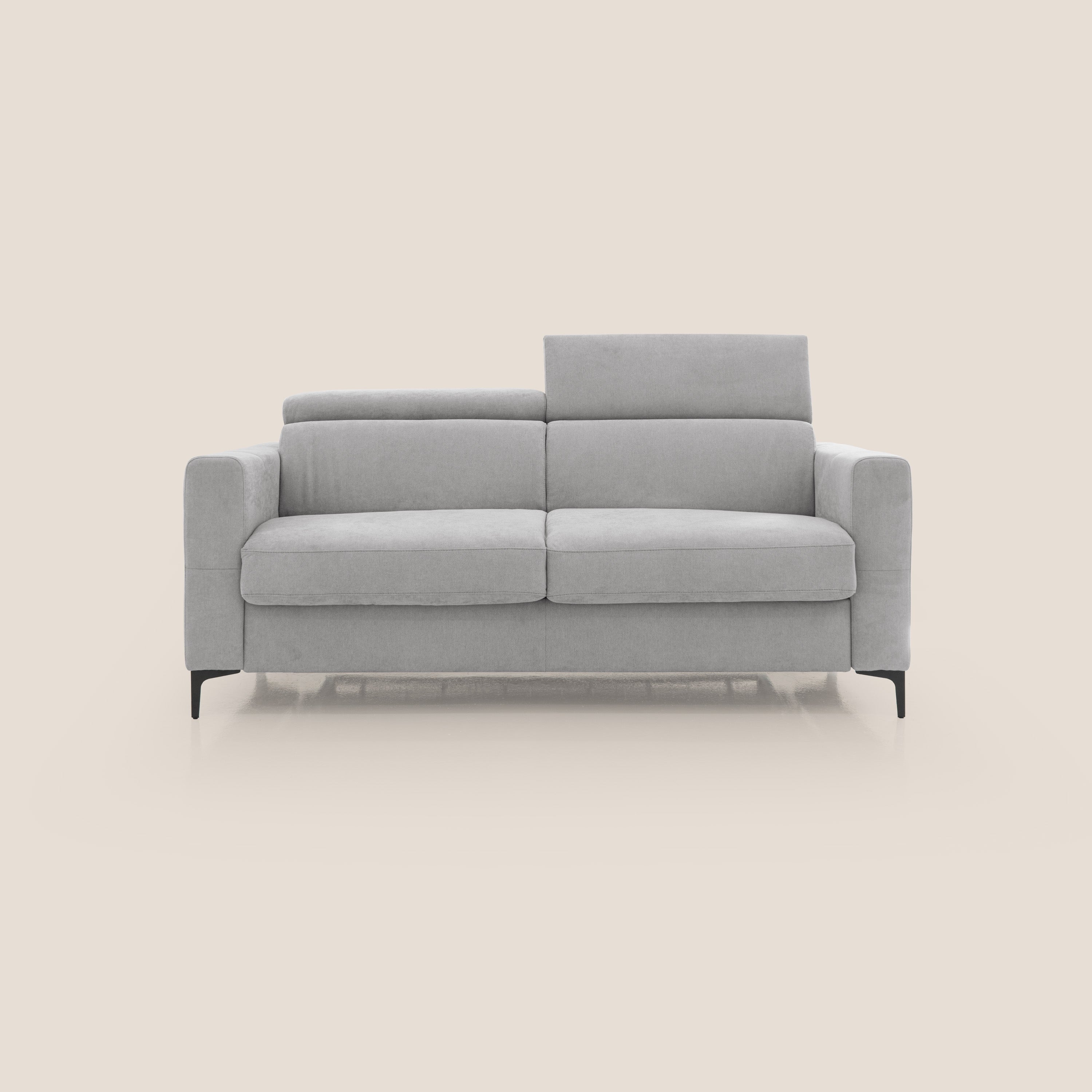 Gardenia divano letto materasso alto 18 cm con poggiatesta reclinabili e rivestimento impermeabile T02 grigio chiaro - divani.store
