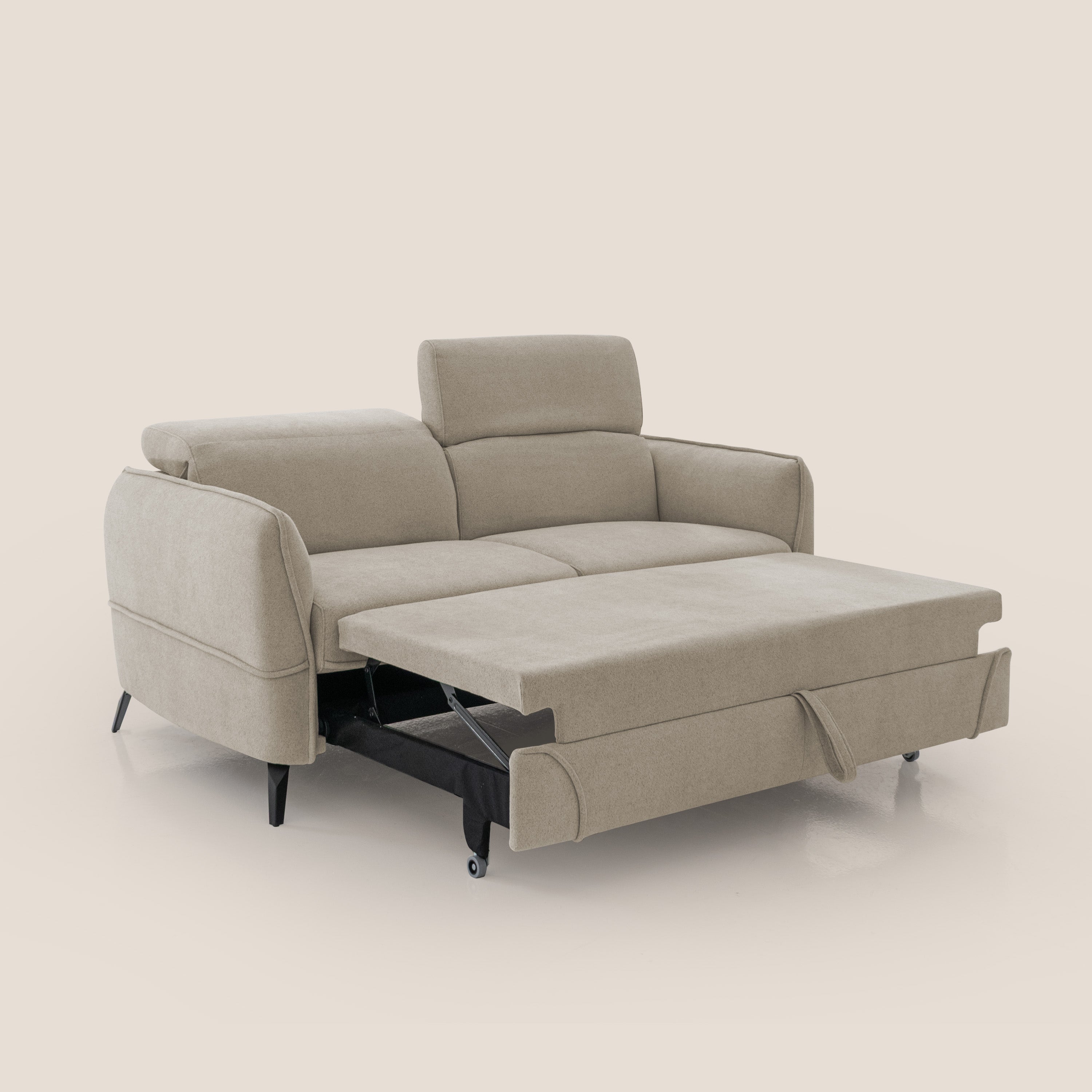 Bloom Divano con poggiapiedi estraibile piedini alti e poggiatesta reclinabili in tessuto bouclé impermeabile T07 beige - divani.store