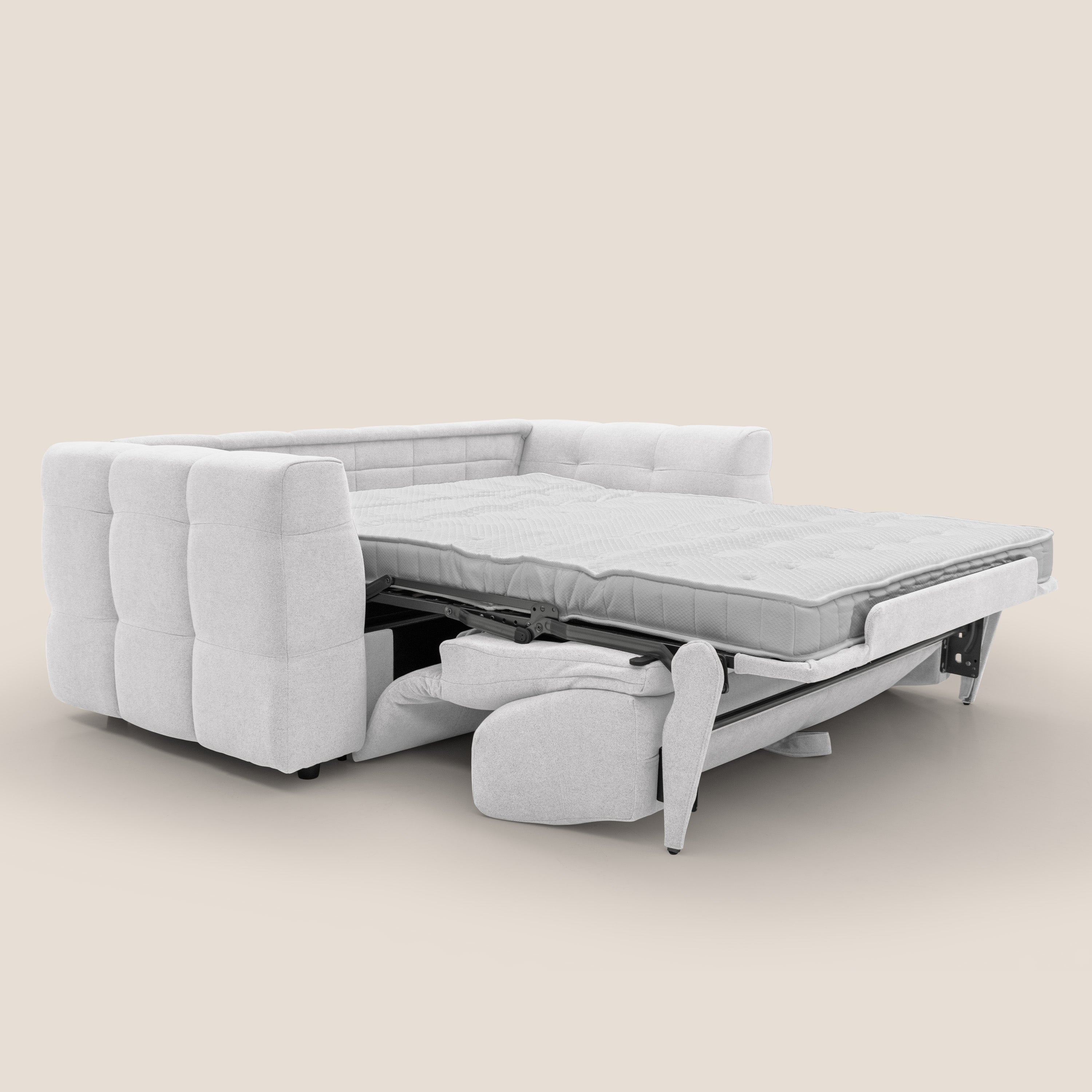 Tender Divano letto matrimoniale dal design innovativo in tessuto bouclet impermeabile T07 bianco - divani.store