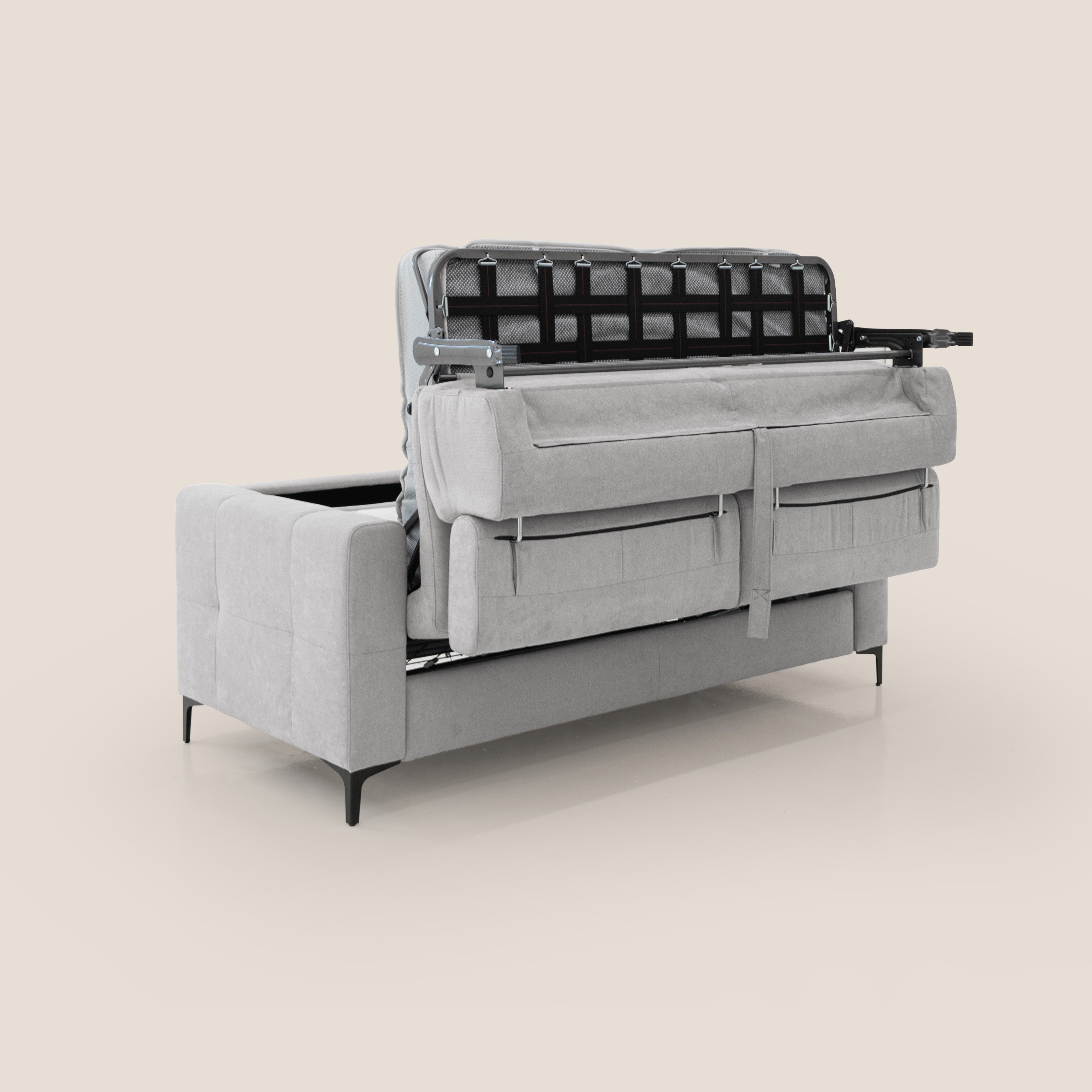 Gardenia divano letto materasso alto 18 cm con poggiatesta reclinabili e rivestimento impermeabile T02 grigio chiaro - divani.store