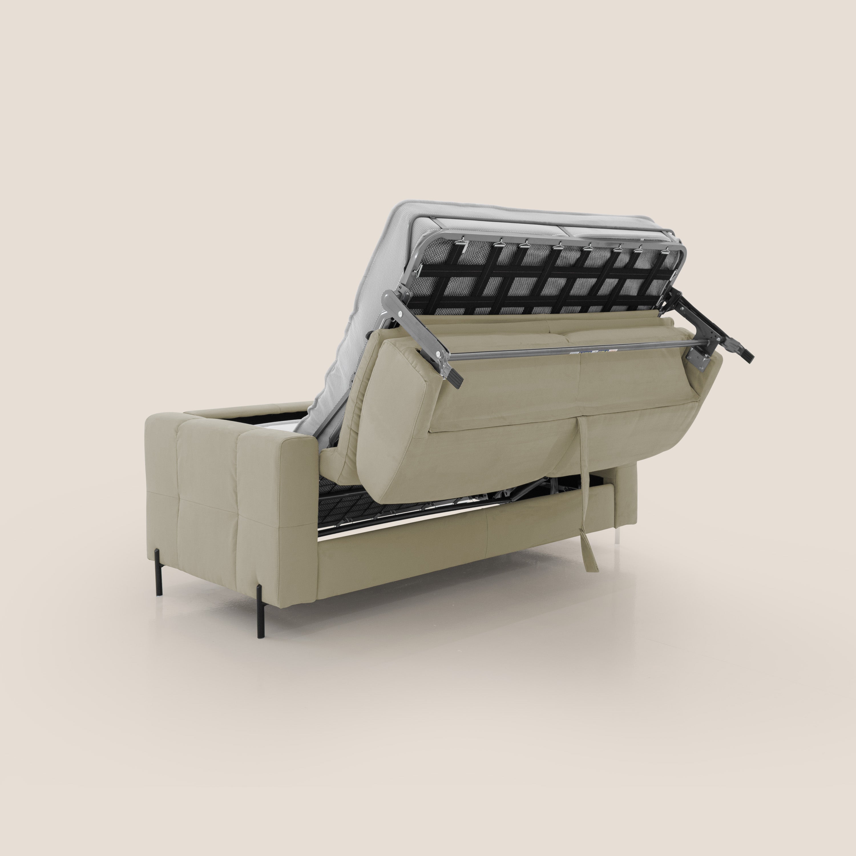 Ortensia divano letto materasso H18 cm con piedi alti in elegante microfibra smacchiabile T11 beige - divani.store