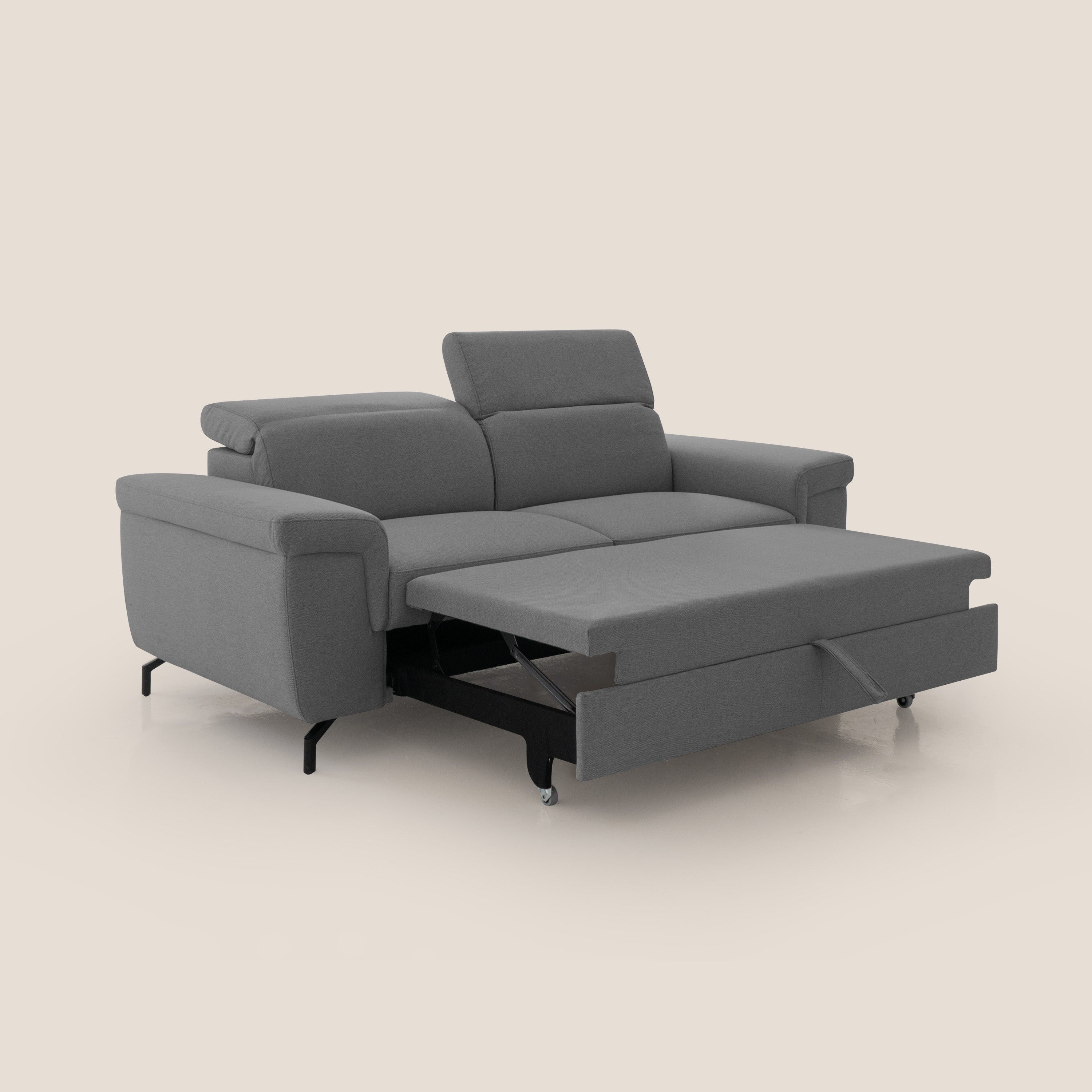 Aisha Divano con poggiapiedi estraibile piedini alti e poggiatesta reclinabili in tessuto Smacchiabile T05 antracite - divani.store