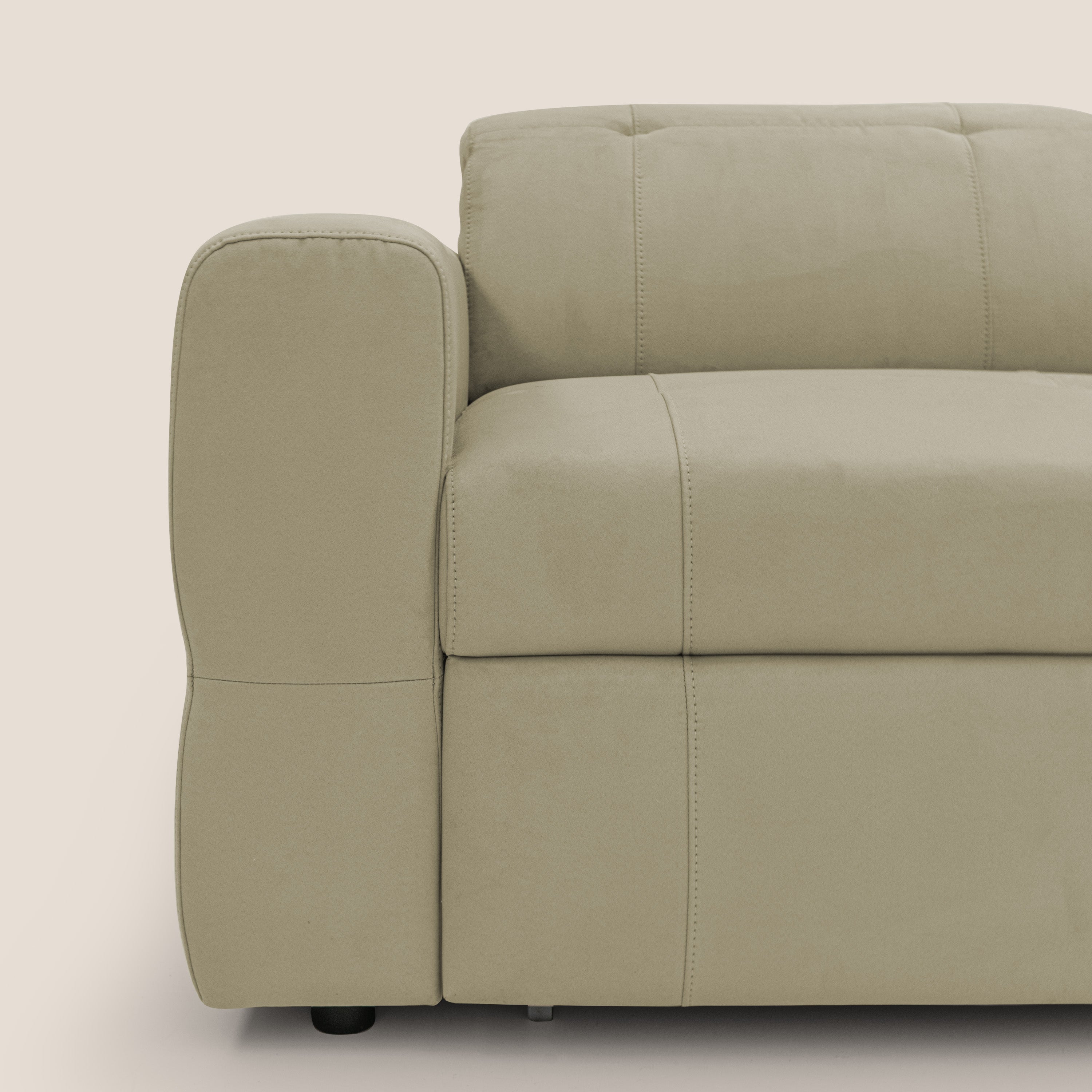 Kronos Divano angolare con pouf estraibile e penisola contenitore in microfibra impermeabile T11 beige - divani.store