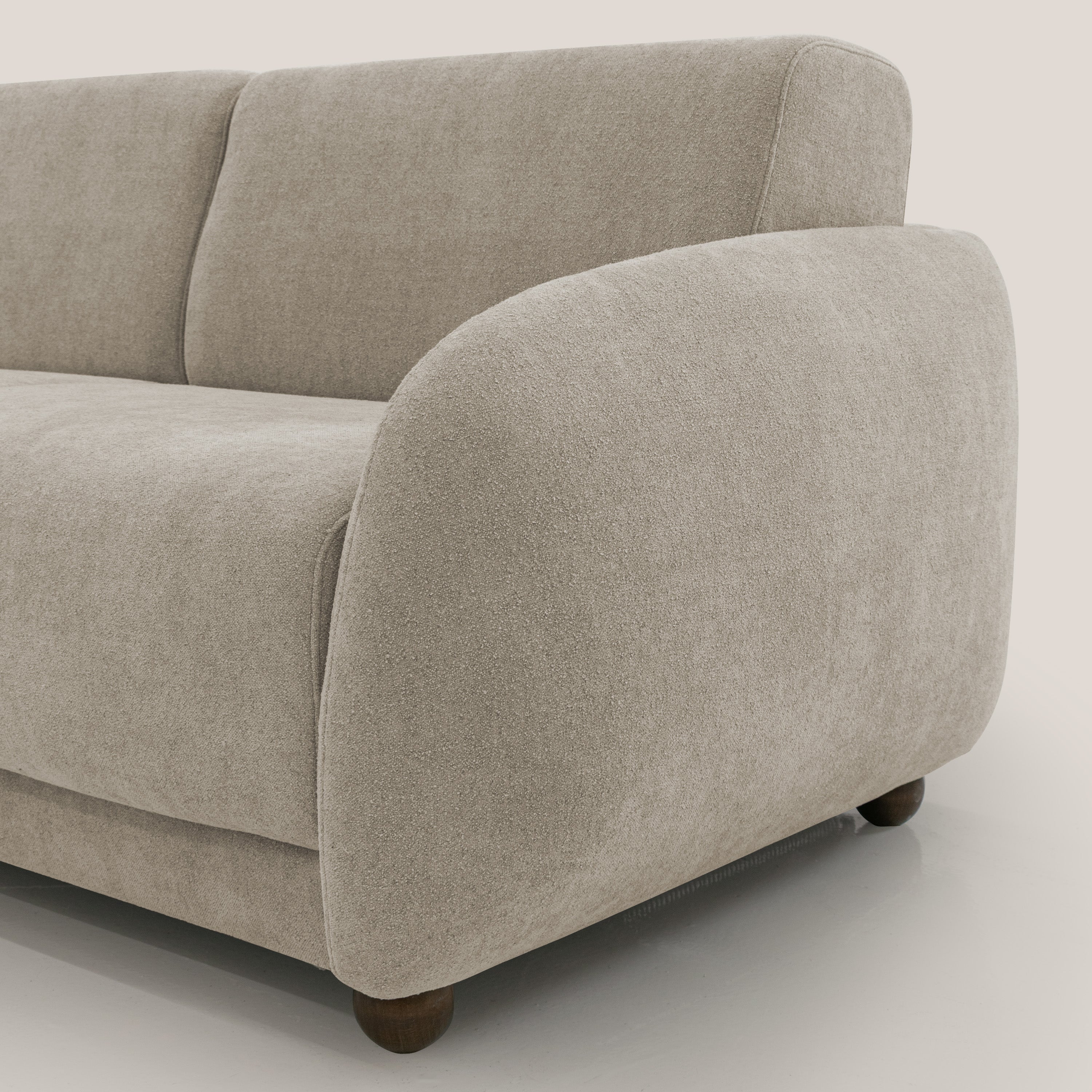 Giglio divano letto scandinavo japandi con materasso H18 cm in tessuto Bouclé impermeabile T07 beige - divani.store