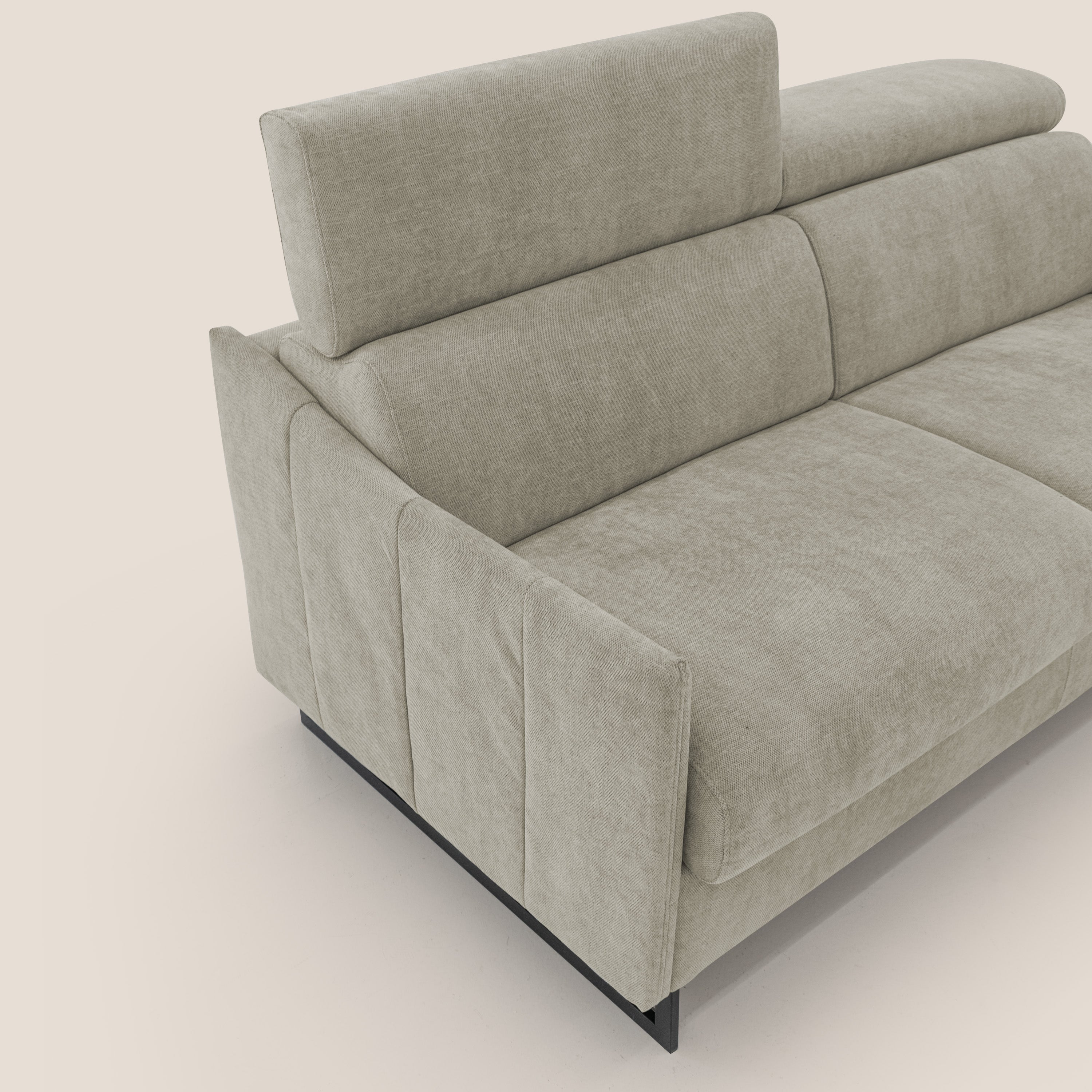 Loto divano letto salvaspazio materasso H18 cm con piedi alti in morbido tessuto impermeabile T14 tortora - divani.store