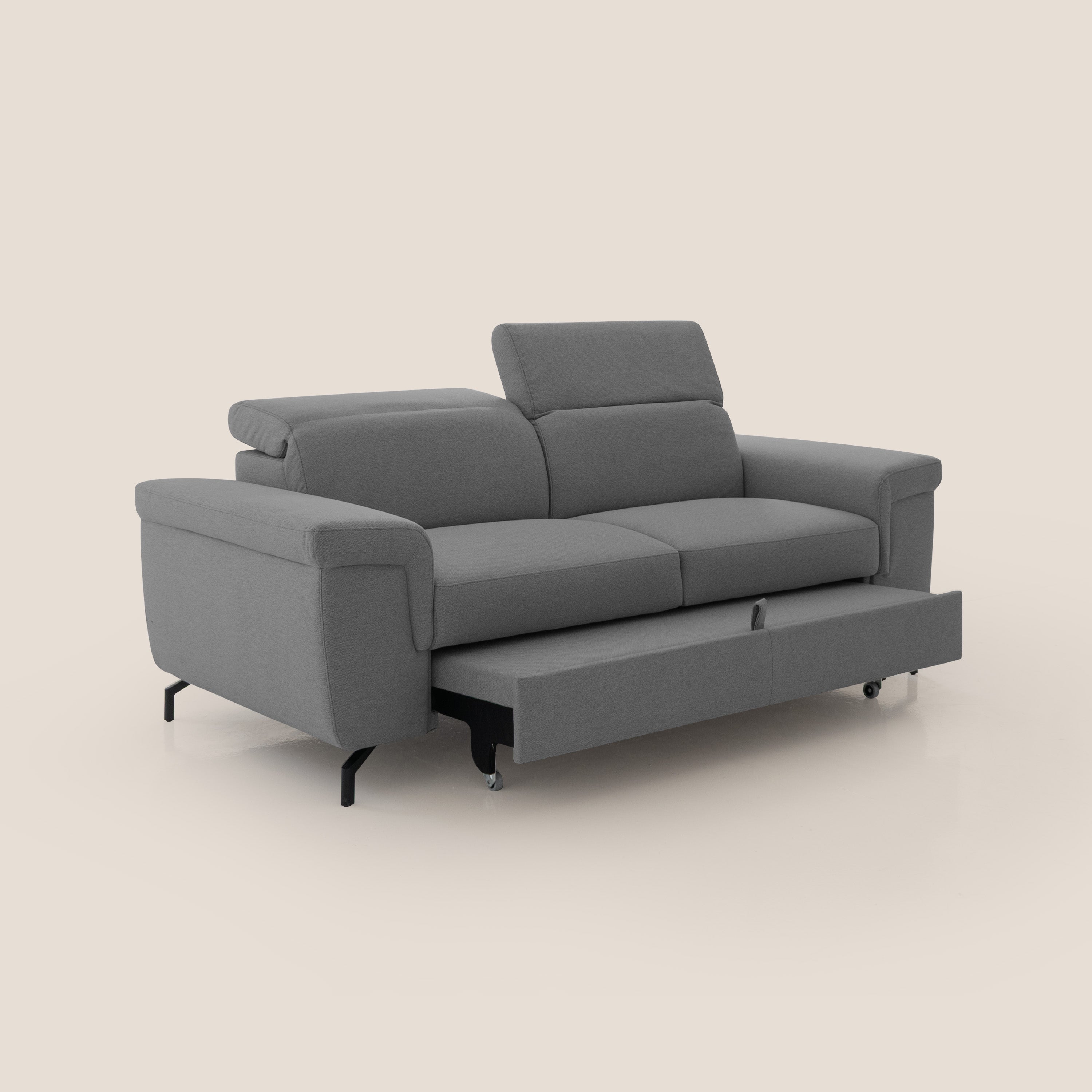 Aisha Divano con poggiapiedi estraibile piedini alti e poggiatesta reclinabili in tessuto Smacchiabile T05 antracite - divani.store