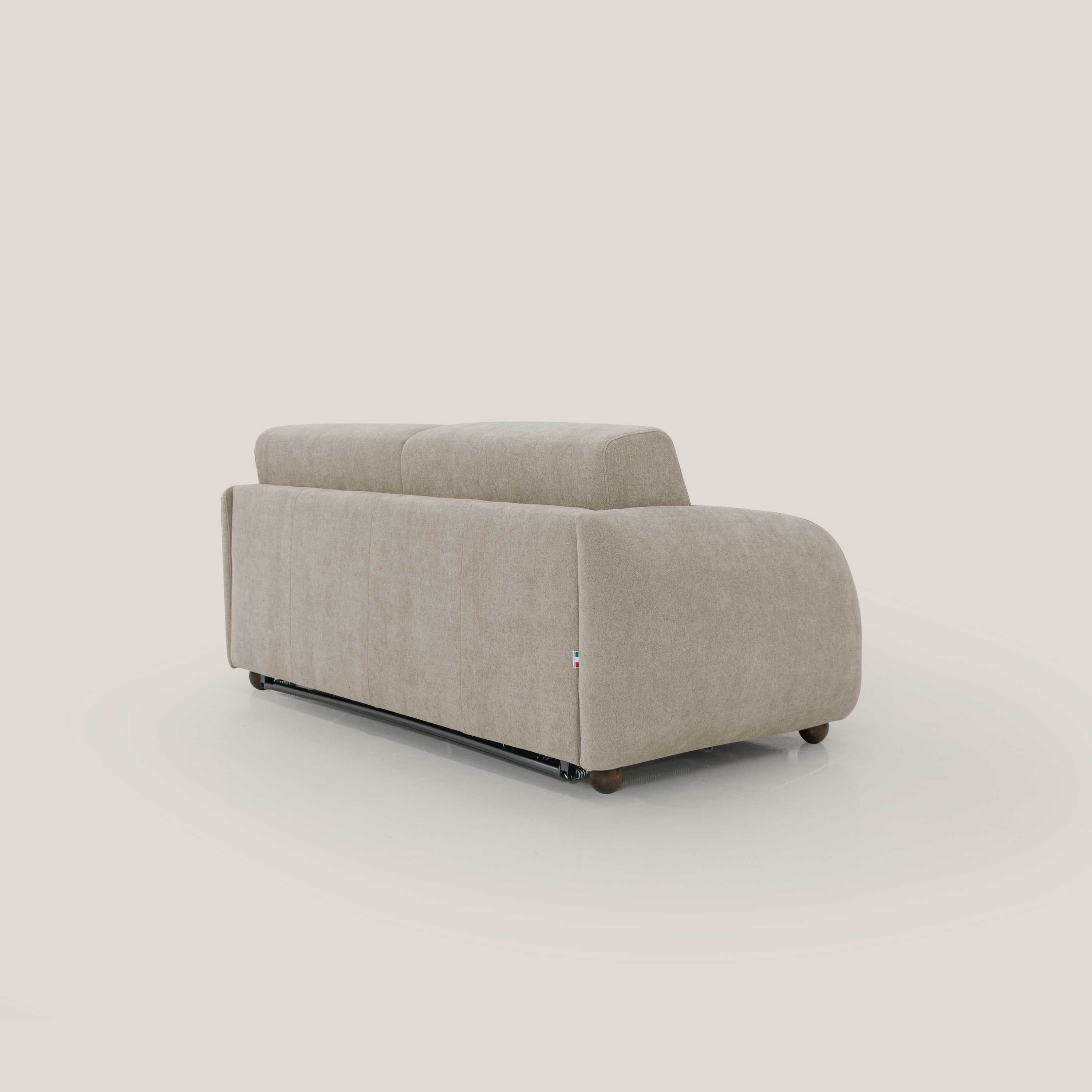 Giglio divano letto scandinavo japandi con materasso H18 cm in tessuto Bouclé impermeabile T07 beige - divani.store