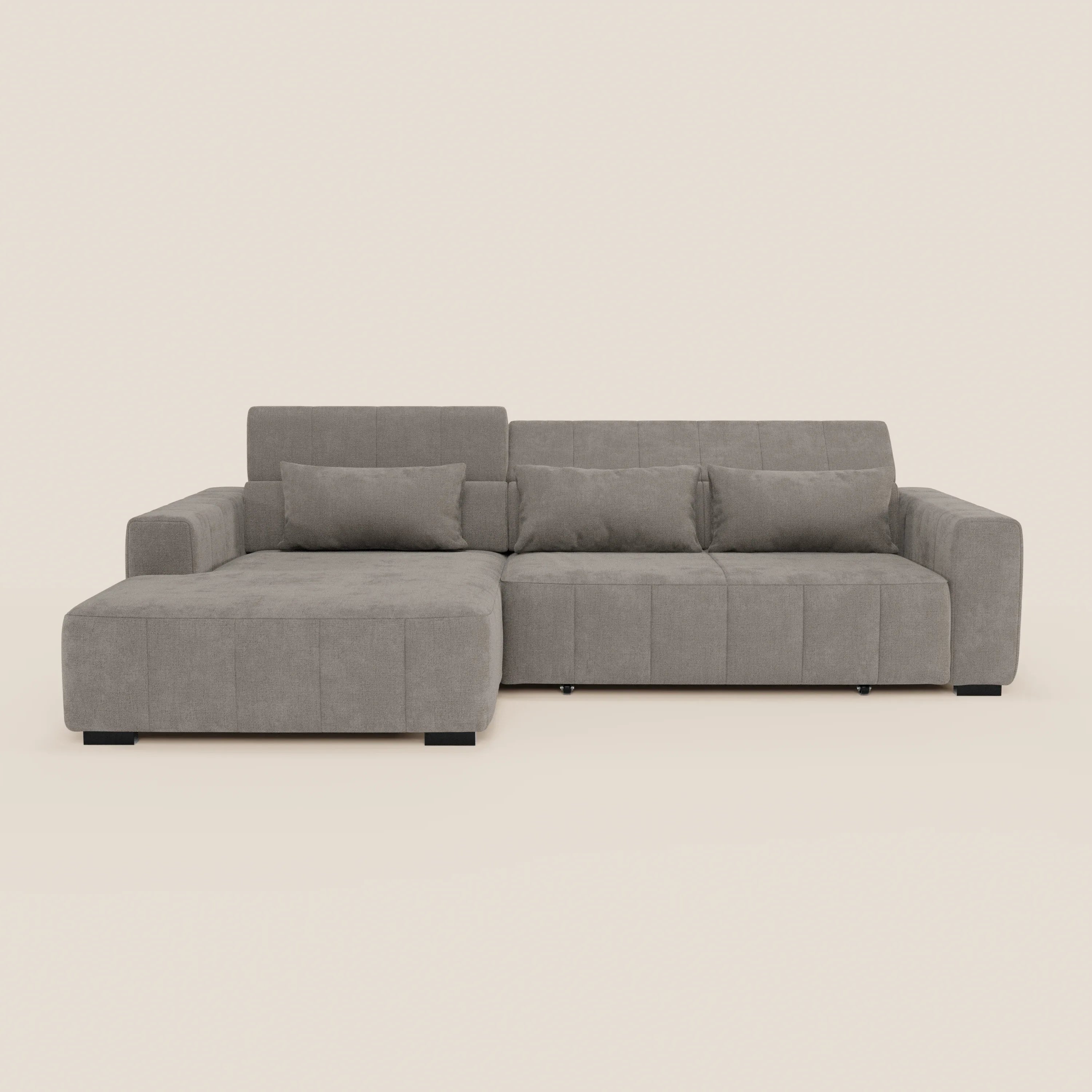 Doric Divano angolare con penisola e sedute allungabili con relax elettrico - poggiatesta reclinabili in tessuto smacchiabile T23