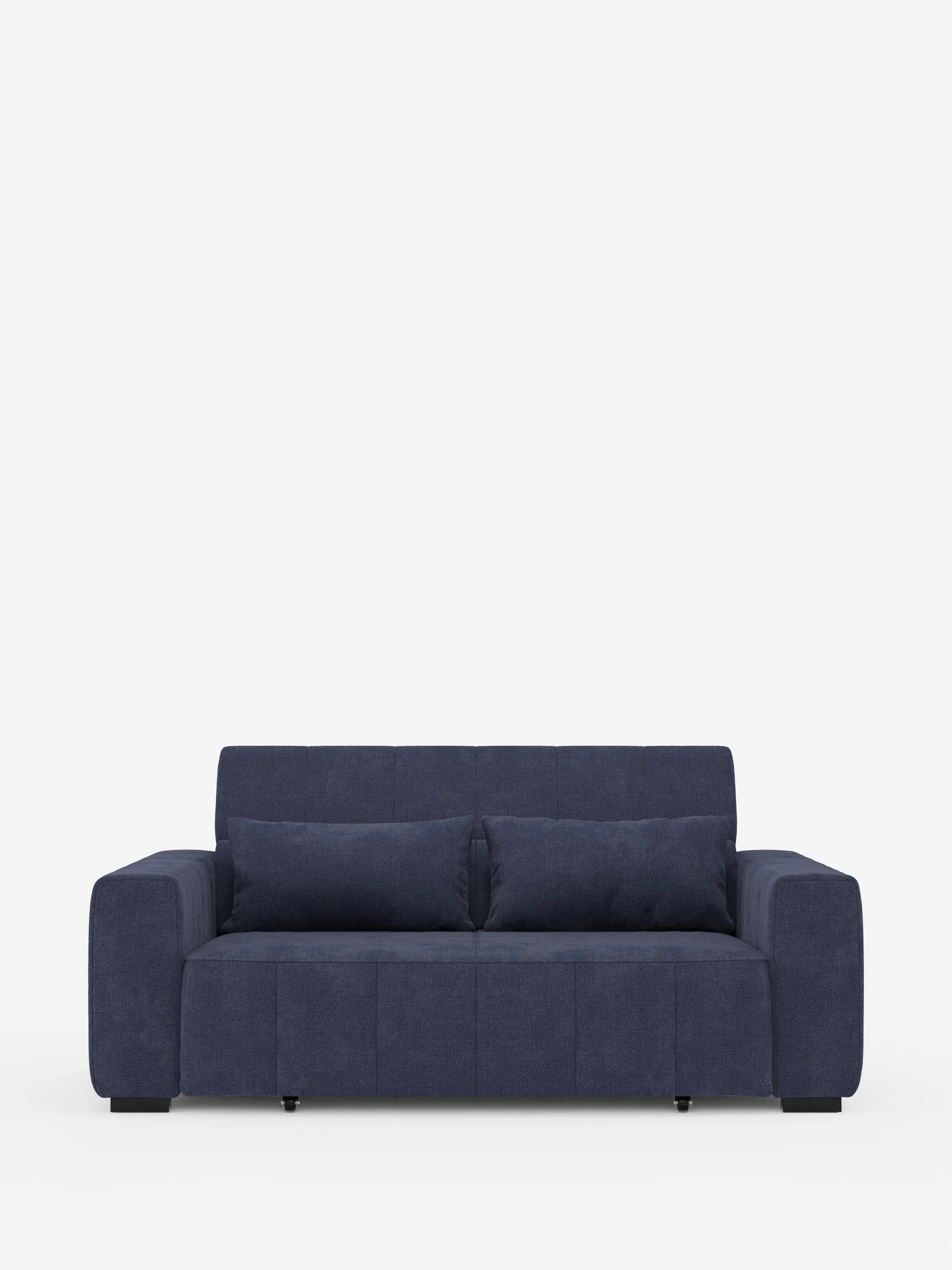 Un divano a 3 posti in stile dorico contemporaneo di colore blu scuro di Divani.Store, caratterizzato da ampi braccioli, due cuscini di seduta con regolazione elettrica reclinabile, due cuscini dello schienale abbinati, una silhouette squadrata e piedini neri. Rivestito in tessuto T23 facile da pulire e dotato di poggiatesta reclinabile, questo divano coniuga stile moderno e funzionalità per gli spazi abitativi di oggi. Presentato su uno sfondo bianco a tinta unita.