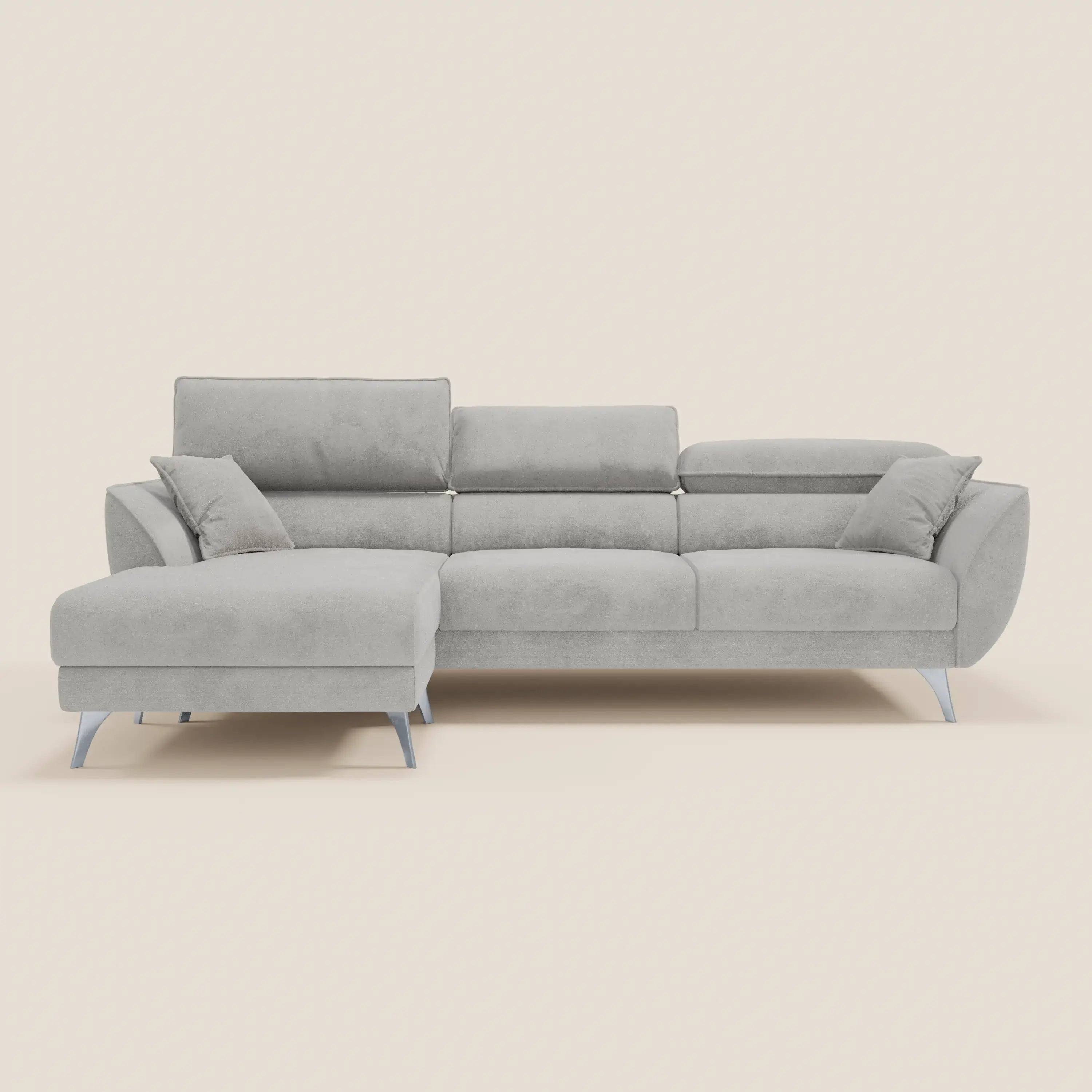 Michelangelo Divano Angolare con Penisola e Sedute Estensibili - Poggiatesta reclinabili in raffinato tessuto smacchiabile effetto vellutino T30 - divani.store